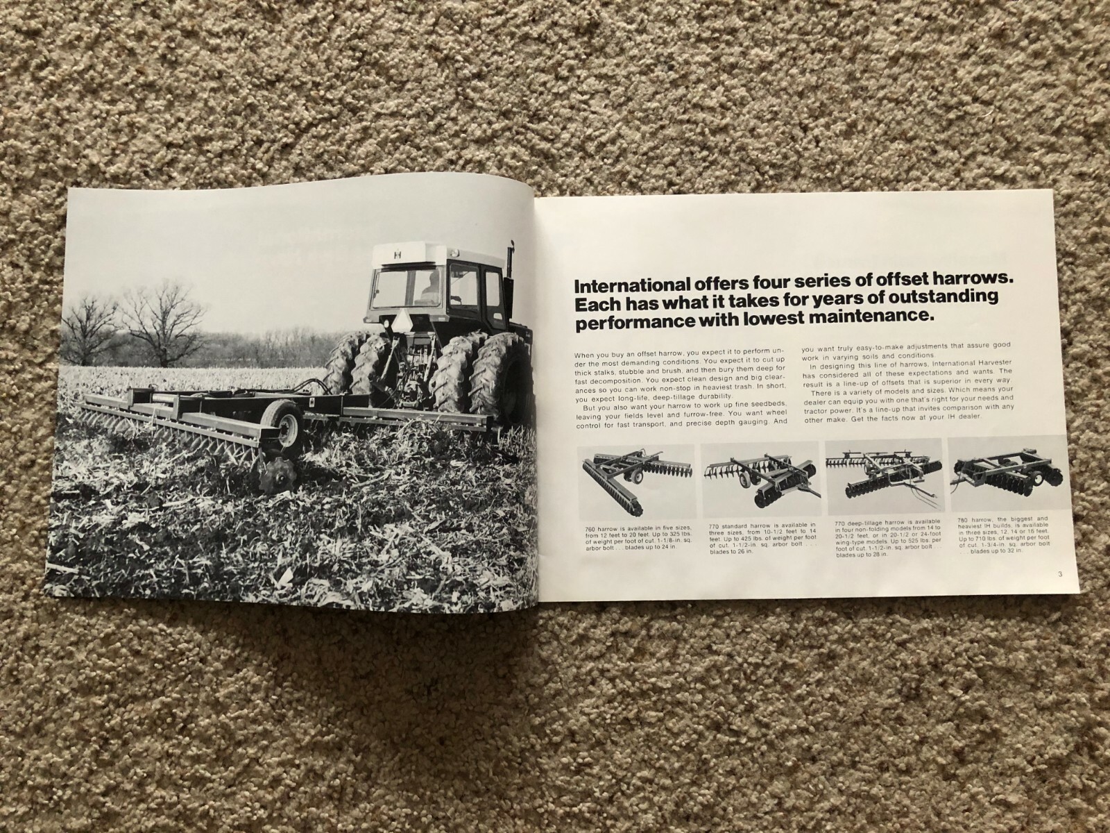 1970s International Offset Disk Harrows, original sales literature.