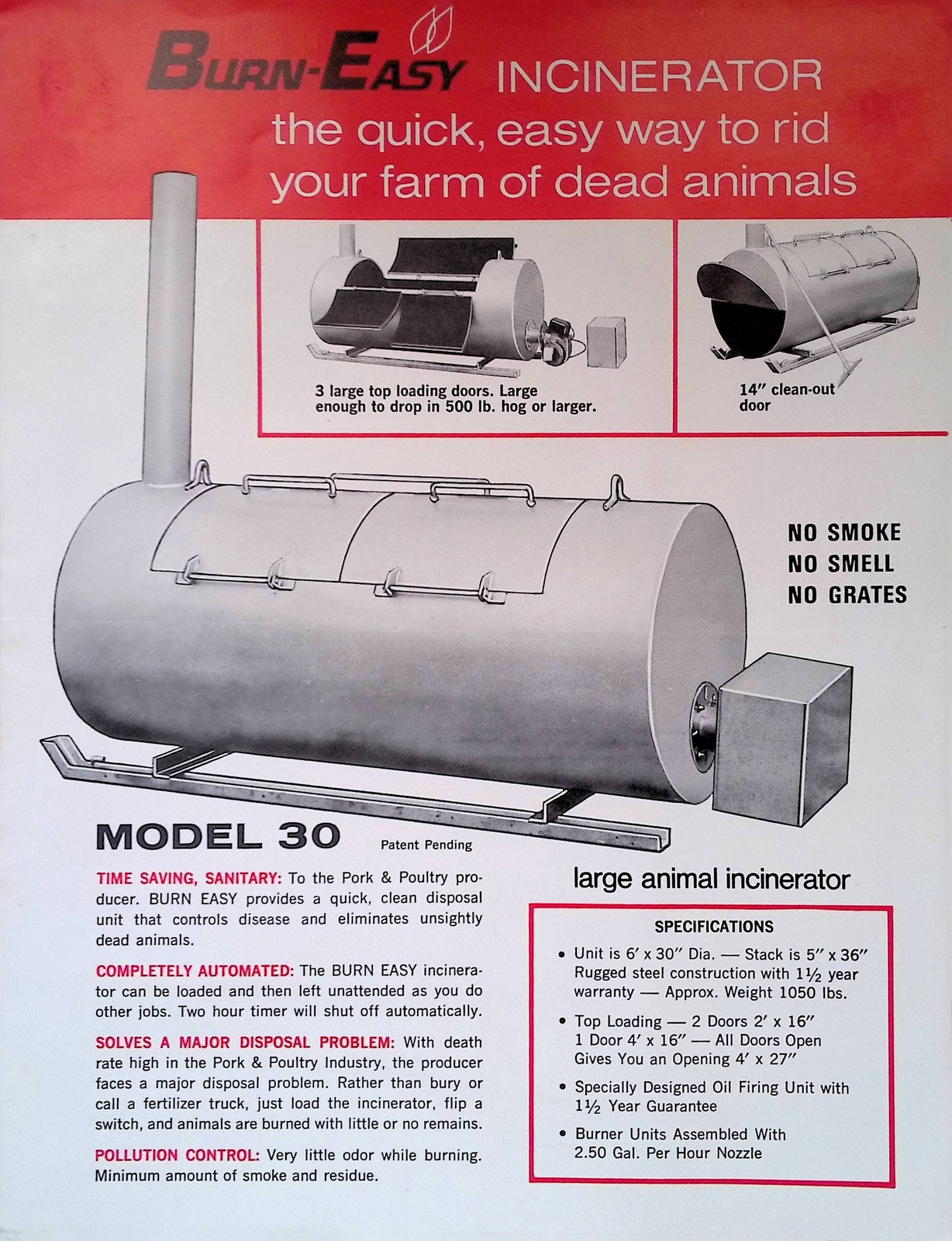 Vintage Farm Advertisement Spec Sheet Effortless Livestock Disposal Solutions