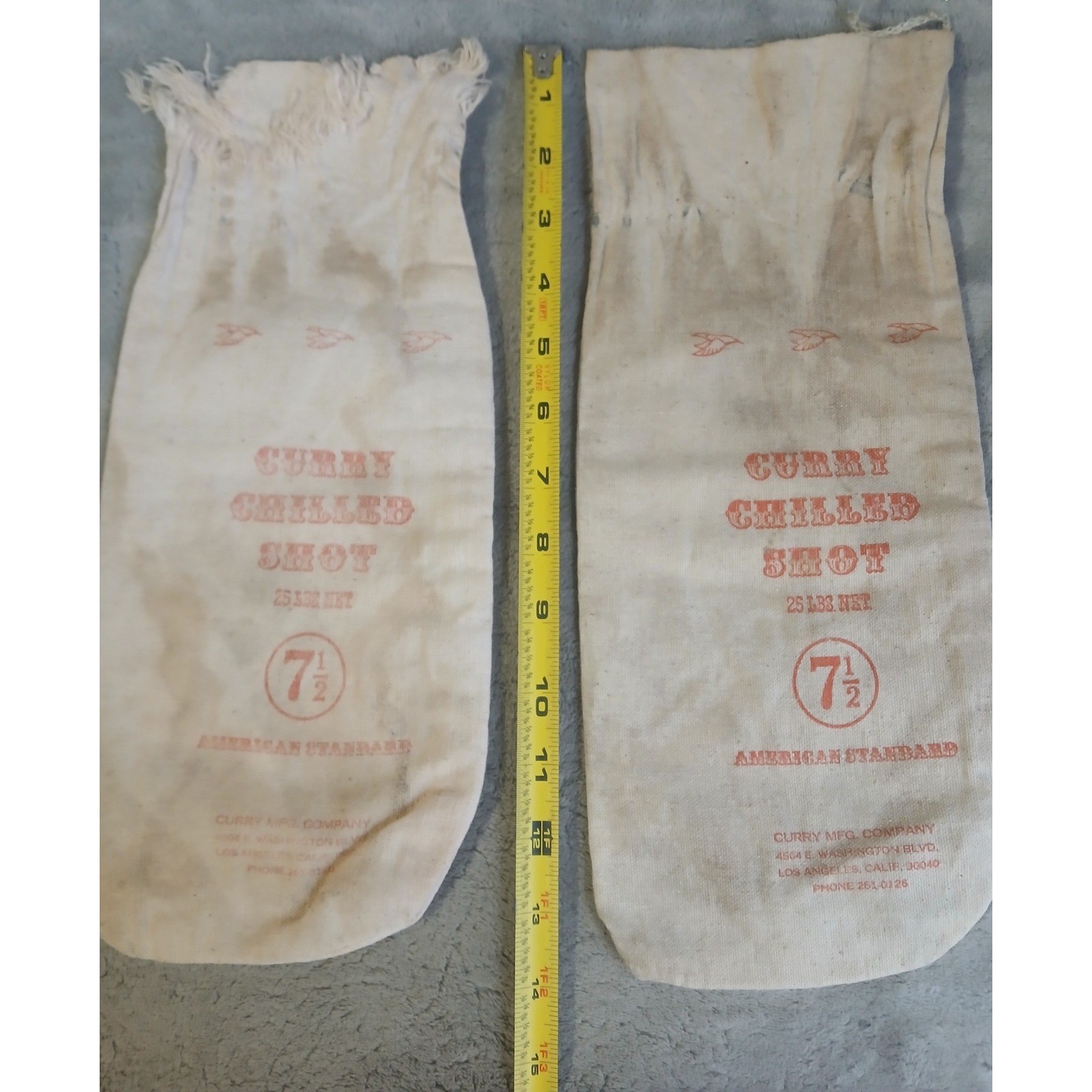 Vintage Curry Chilled Shot Canvas Bags Set of 2 Los Angeles 25 Lbs Lead Shot 7.5