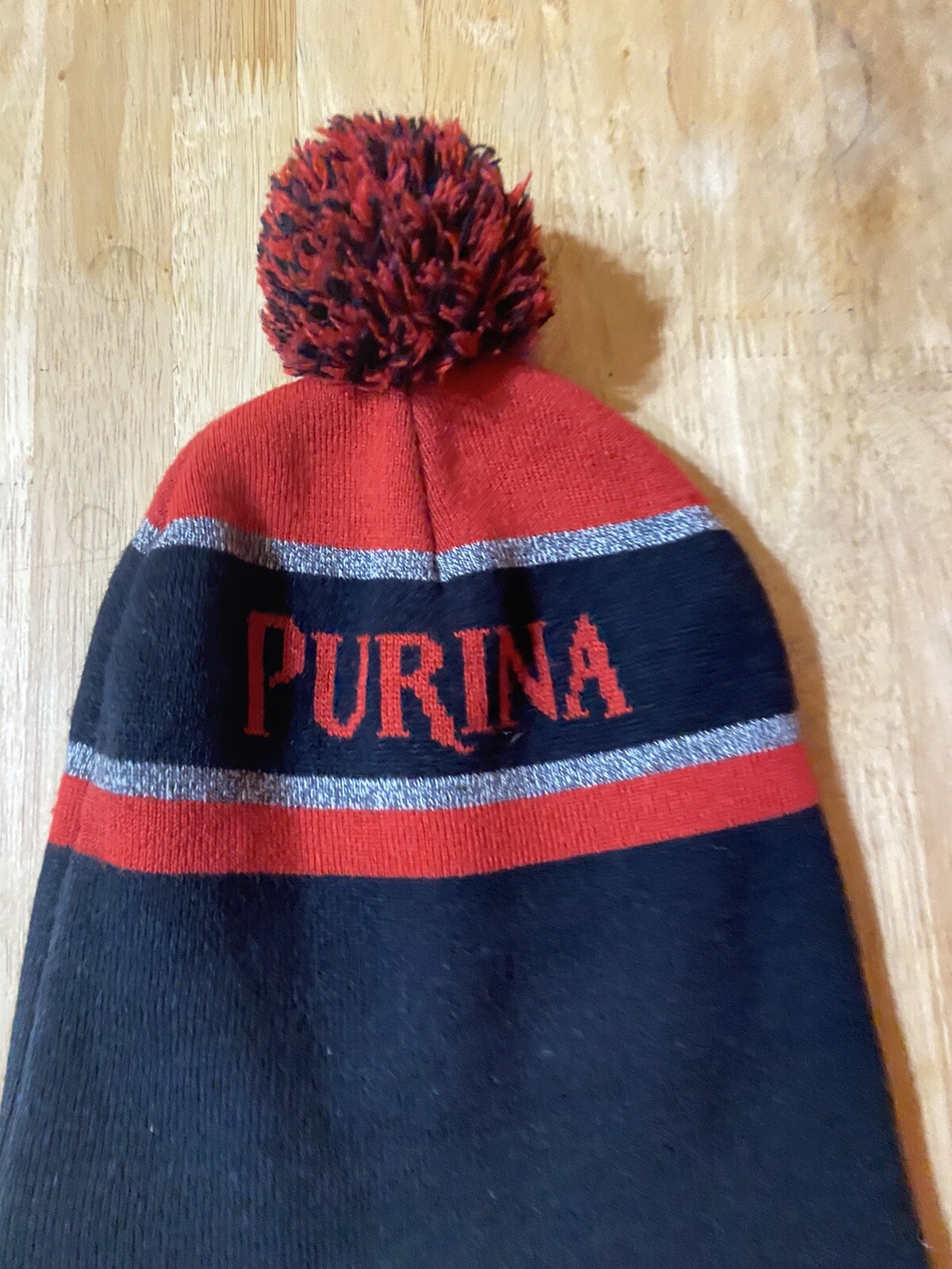 Purina Toboggan Beanie Hat Rare Collectible Advertisement Red Black Ski