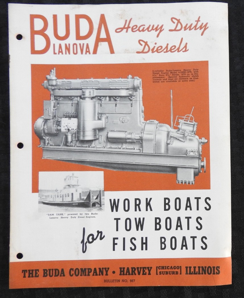 1940 « Buda Lanova Heavy-Duty Marine Diesel Engines » Work-Tow-Fish Boat Brochure