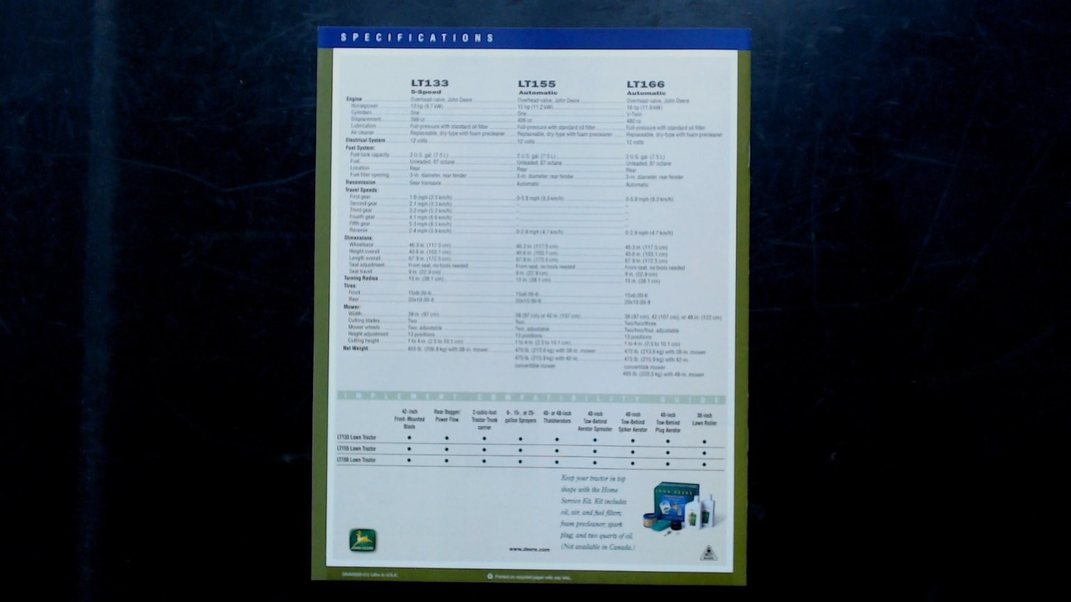 John Deere LT Series Lawn Tractors Brochure Vintage 1996 Green Yellow