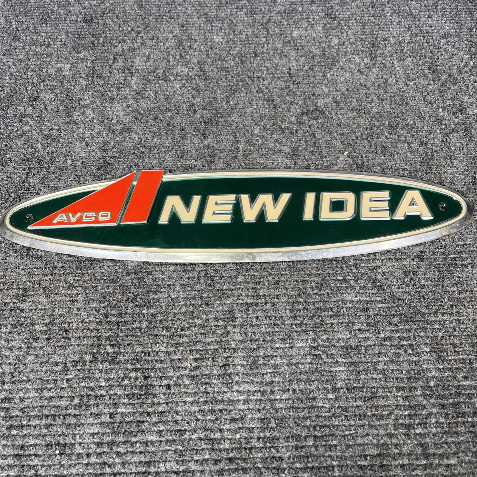 VINTAGE AVCO NEW IDEA FARM EQUIPTMENT SIGN EMBOSSED ALUMINUM IMPLEMENT ADVERTIZE