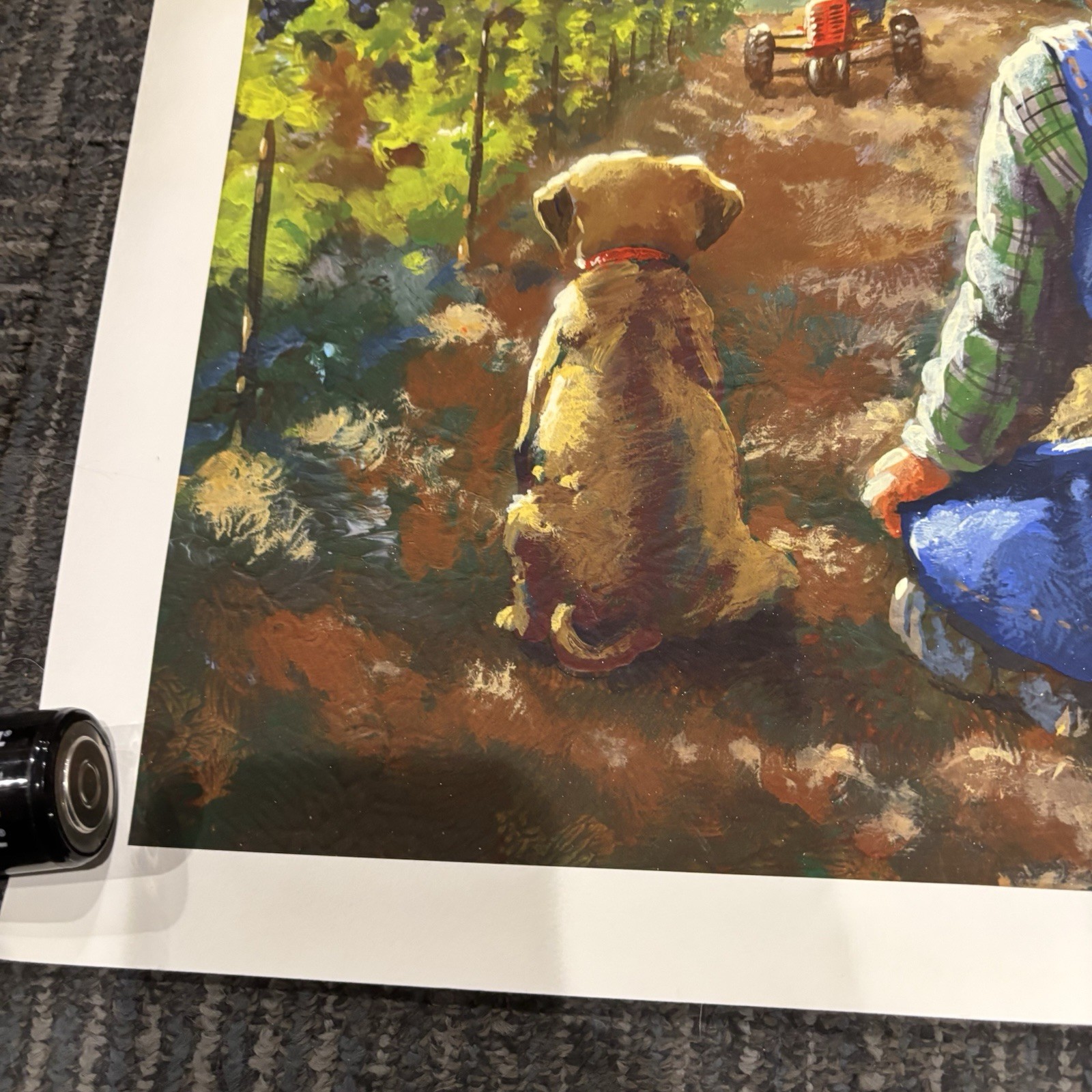 Vivid Farm Boy Vineyard Advertising Poster Coveralls Tractors Dog Screen Print?