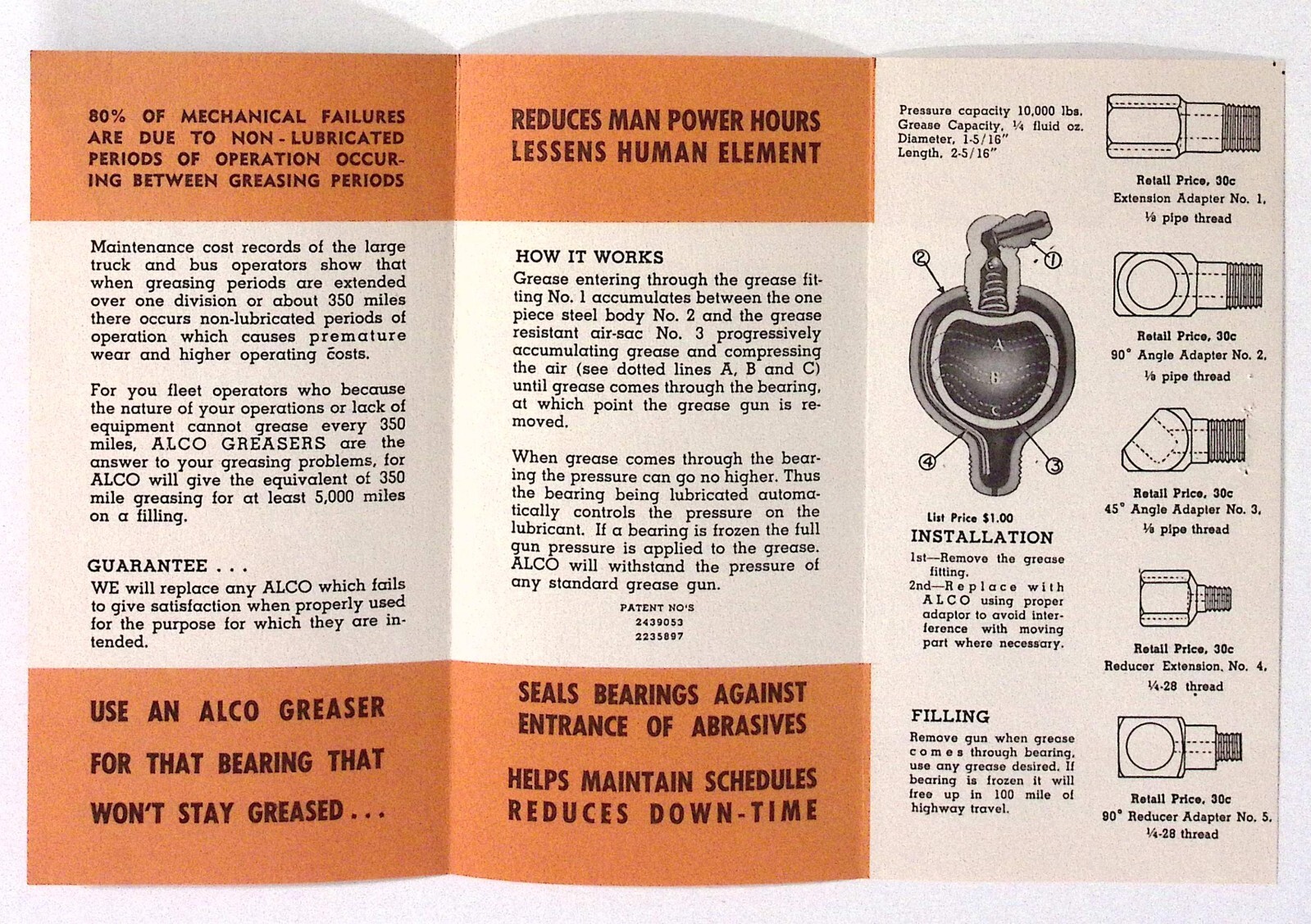 1953 Alco Grease Accumulator Brochure LOT Improved Lubrication Co Detroit MI