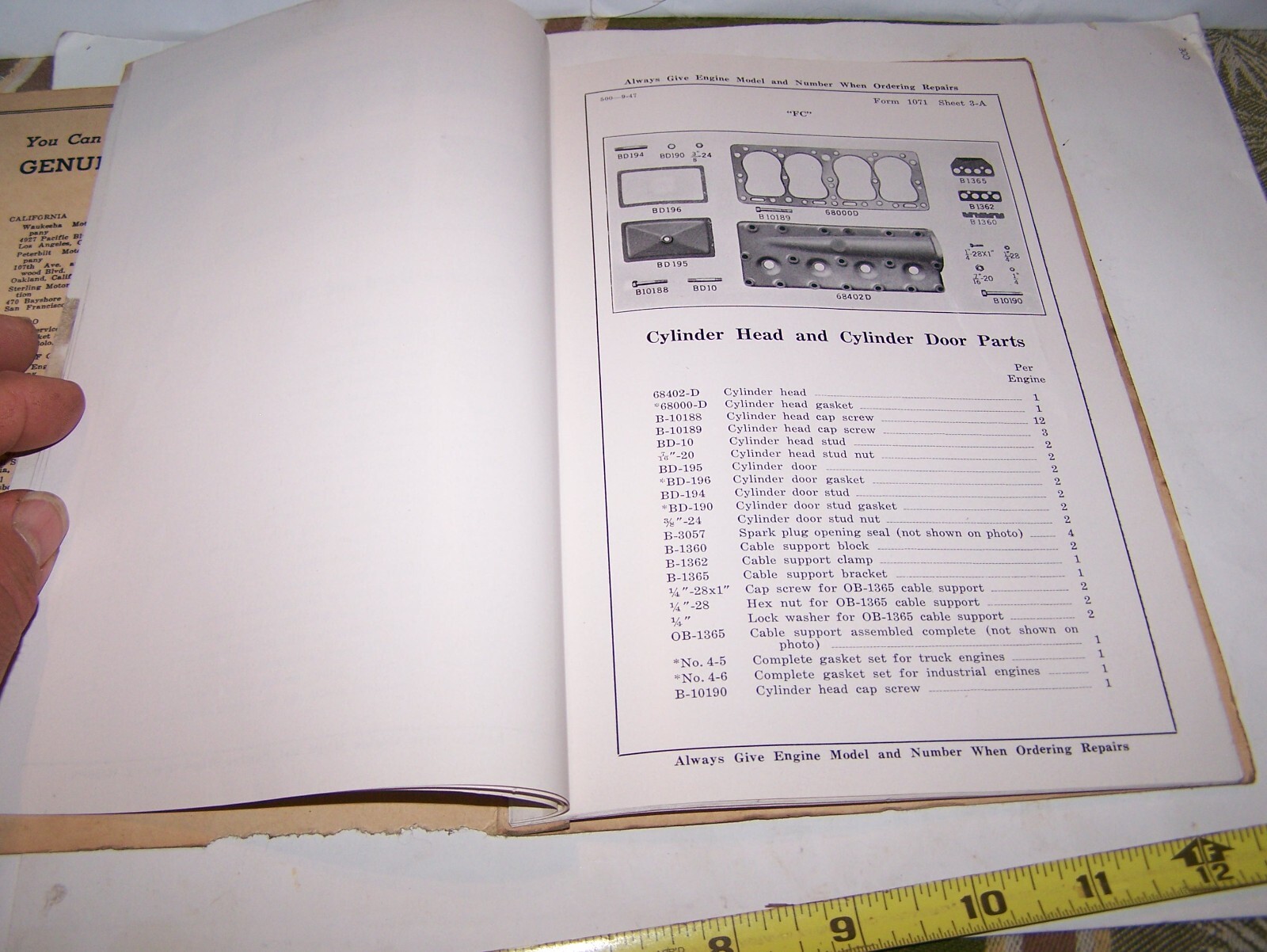 WAUKESHA FC Tractor Engine Power Unit Parts Book List Hit Miss Gas Engine Steam