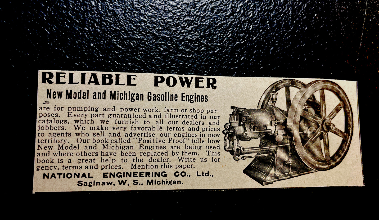 ORIGINAL 1907 Michigan Gasoline Engine Farm Advertising – Saginaw – Michigan