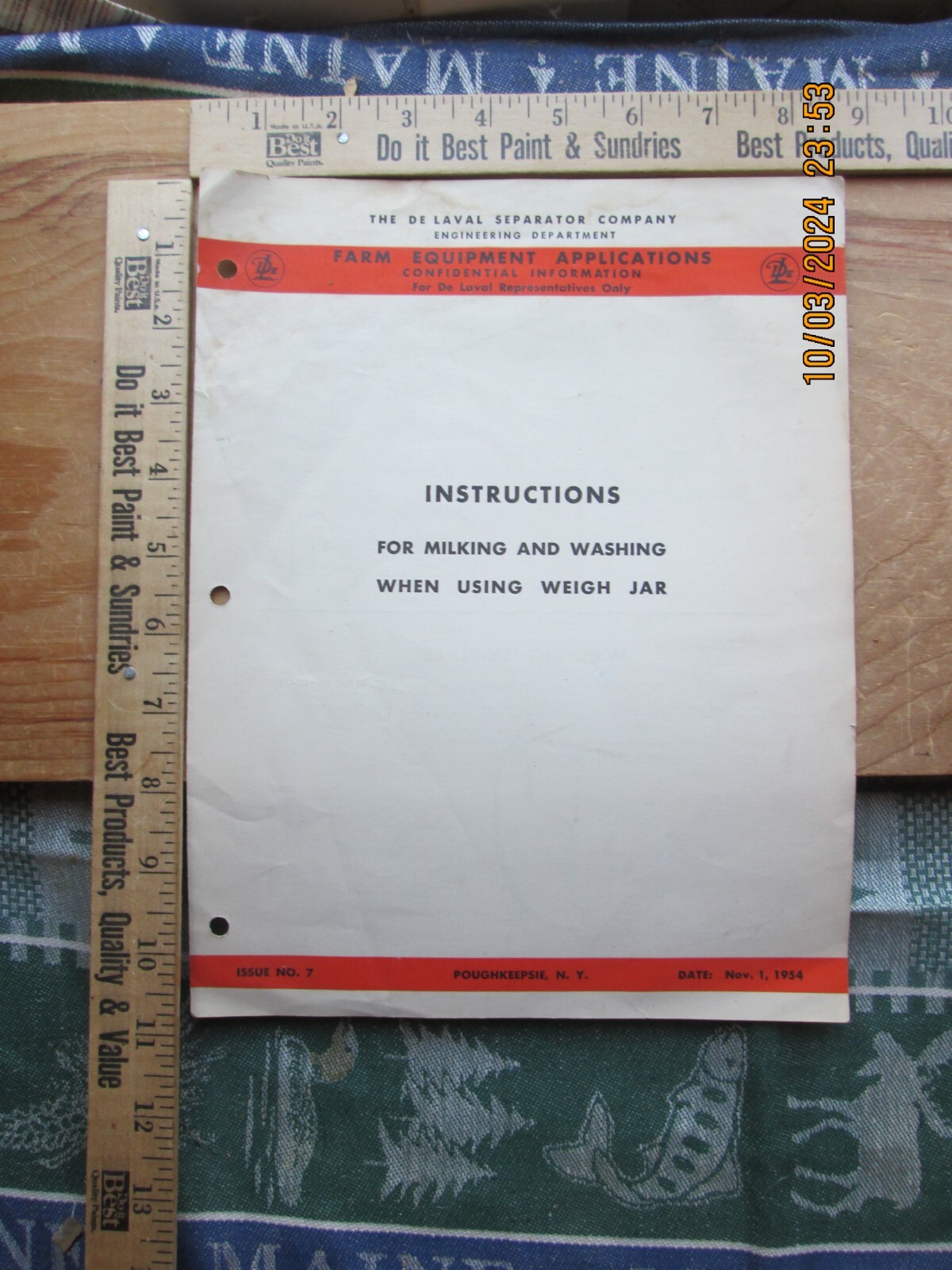 de laval Instructions for milking & washing When using weigh jar 1954