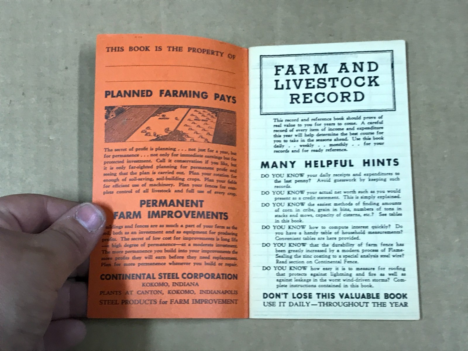 Vintage 1937 Farm & Live Stock Record Book