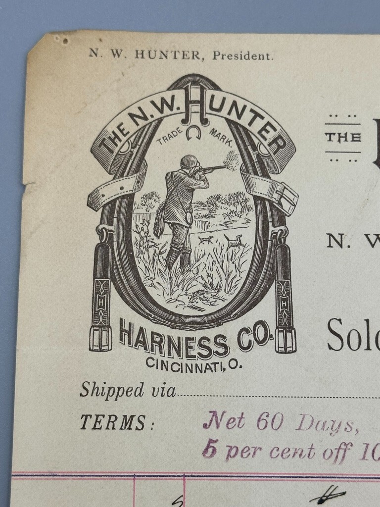 1893 N W HUNTER HARNESS Co HORSE Billhead FARM Advertising CINCINNATI Ohio