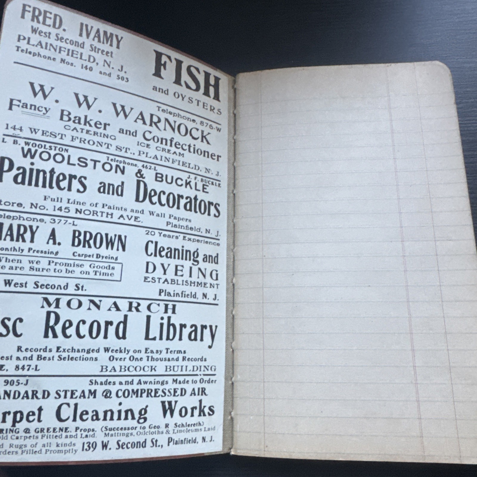 Antique Note Pad Notebook Excelsior Market Plainfield NJ First Class Meats