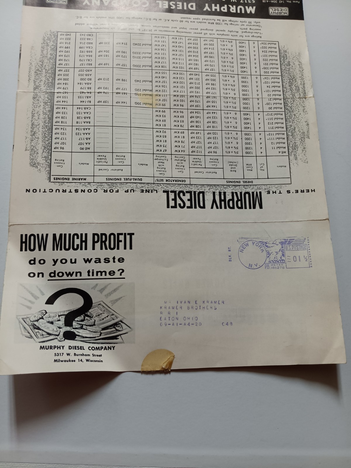 Vintage Murphy Diesel Engines Sales Mailer Advertising Wisconsin 1950s