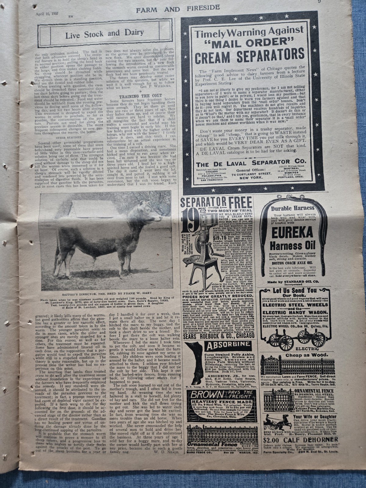Farm & Fireside Newspaper April 10 1907 Articles Ads Fashion News Humor