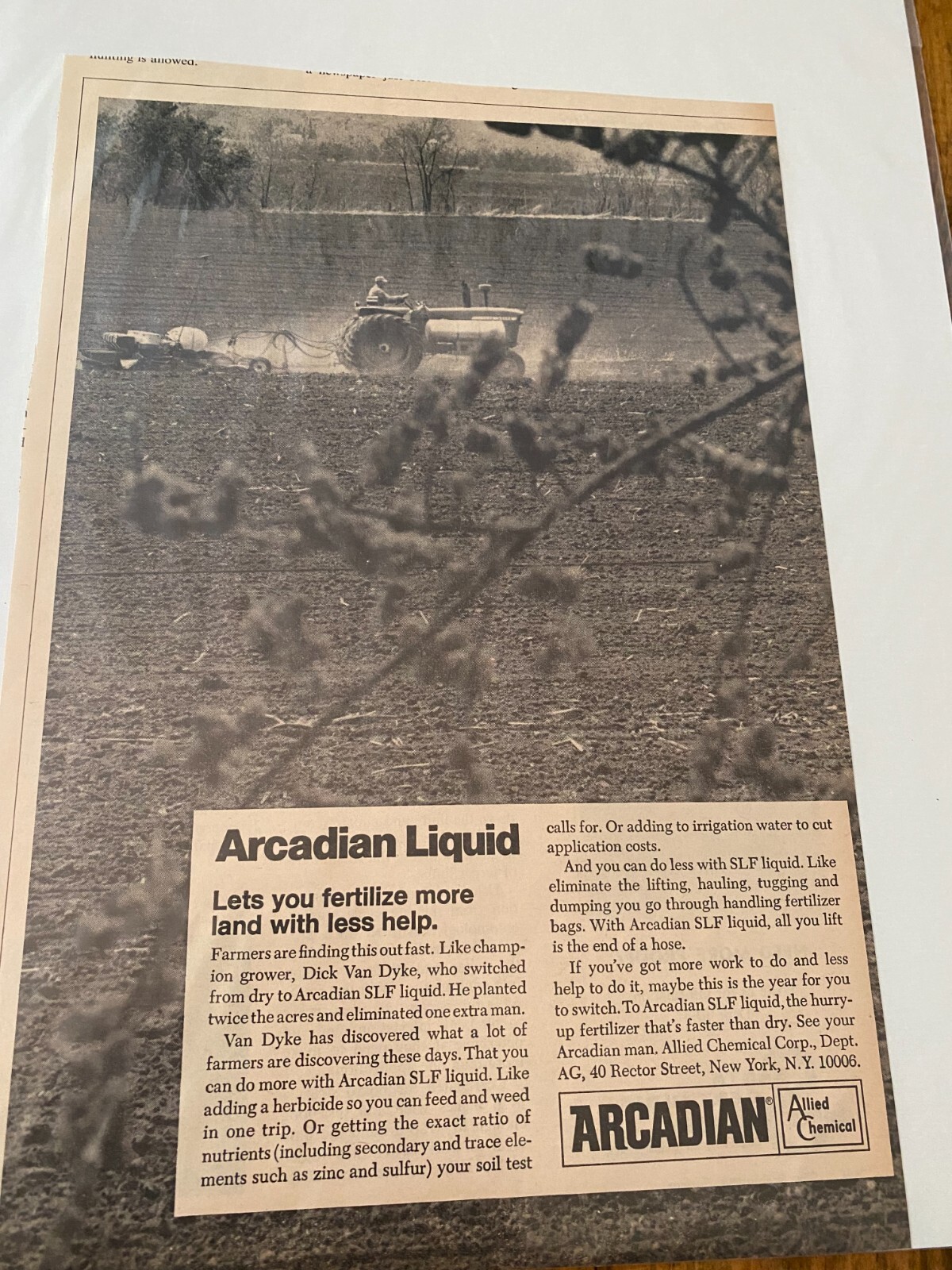 Vintage 1968 Allied Chemical Arcadian Liquid Fertilizer ad