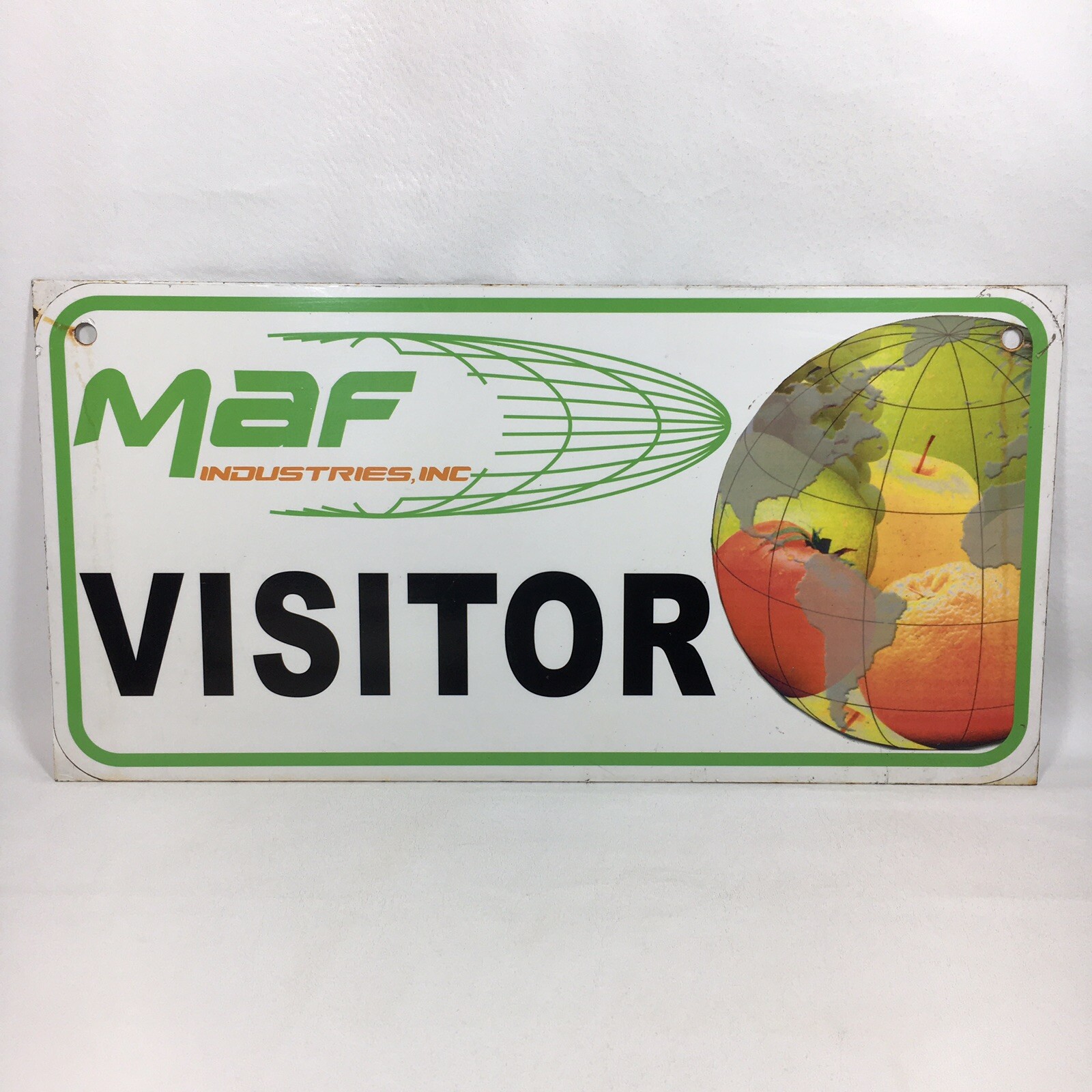 Vtg MAF Industries HEAVY Metal Porcelain? Sign • Agriculture Produce Robotics
