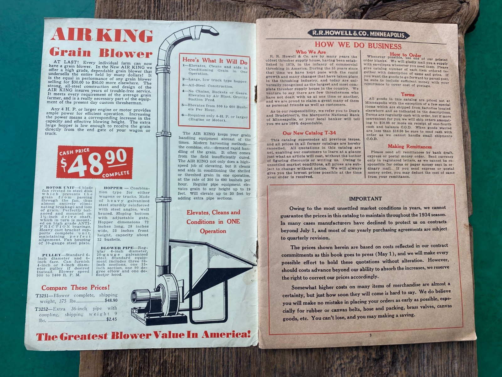 R.R. Howell Thresher & Power Farming Supply Catalog T-34 Minneapolis MN 1934