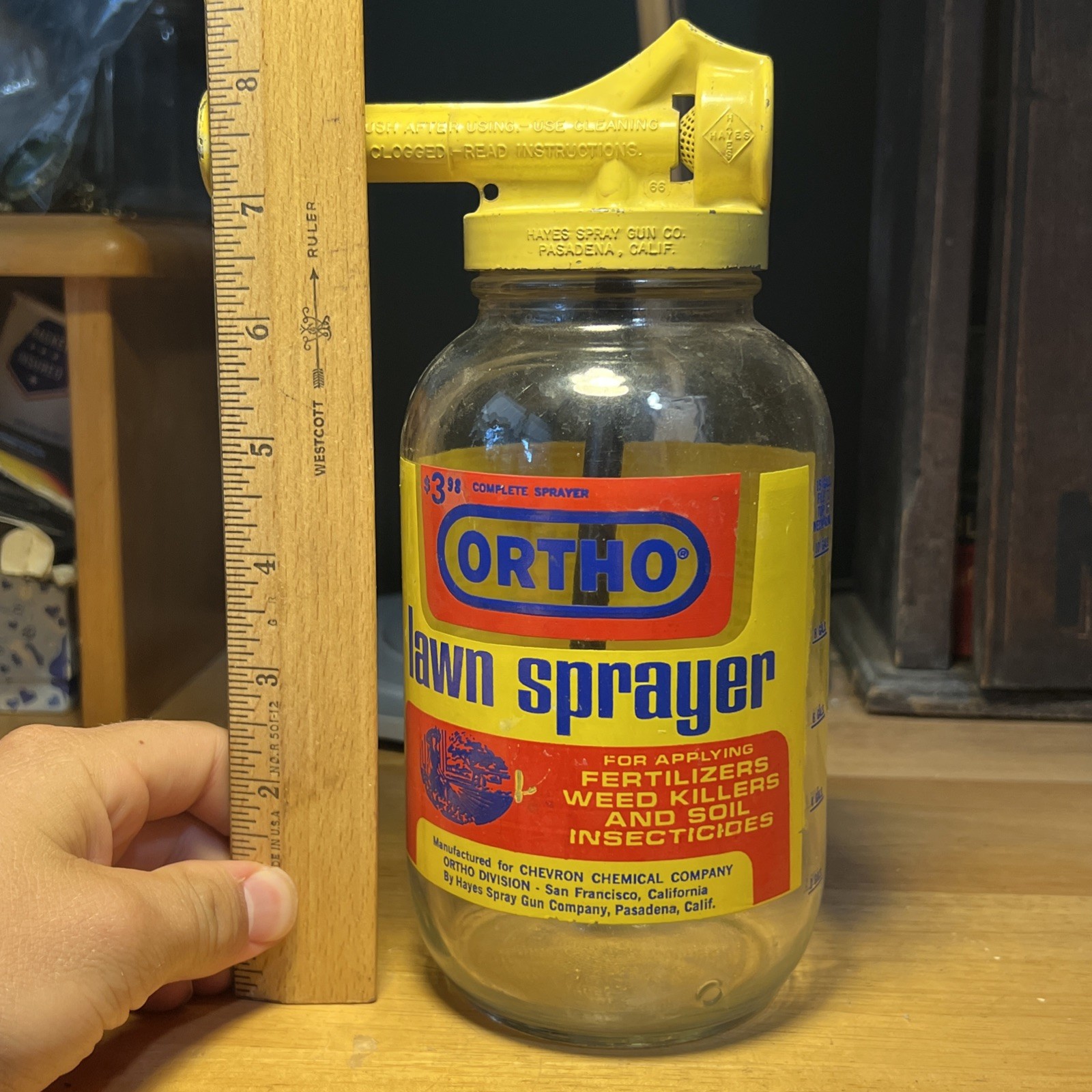 Vintage ACL Jar Bottle Ortho Lawn Sprayer Chevron Chemical Hayes California