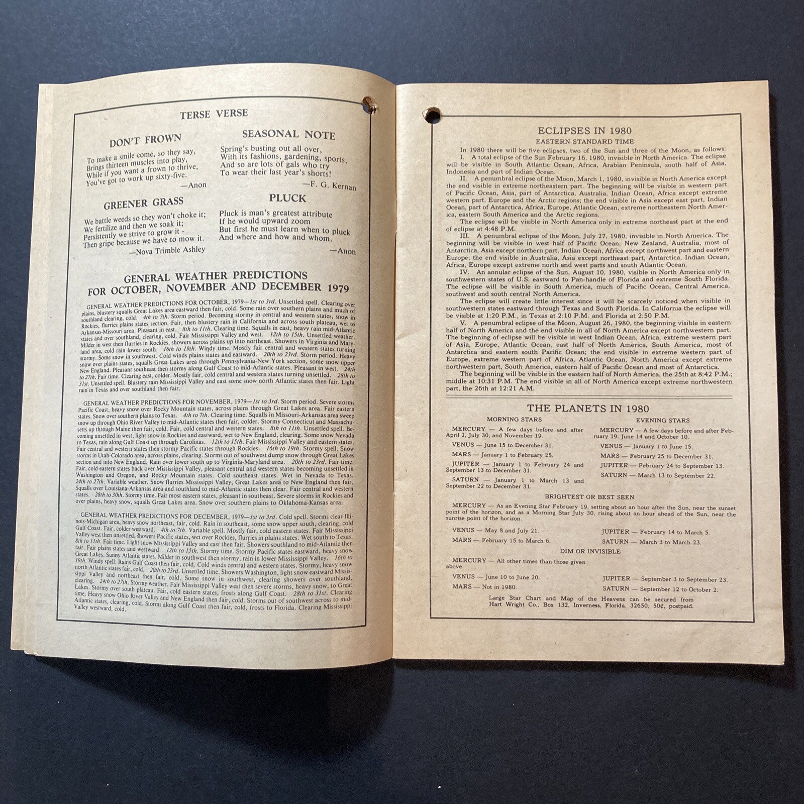 1980 Farmers Almanac Vol 1763 Planting Calendar Agricultural Plan Jackson Ohio