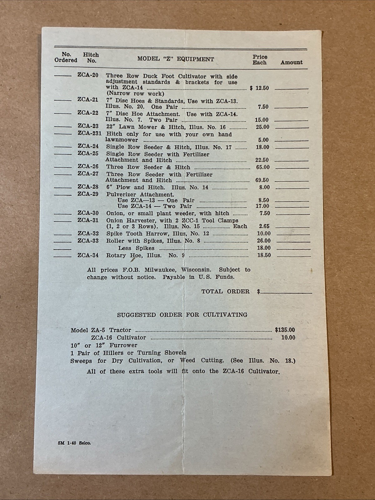 Vintage 1940s Power Model Z Brochure Price Lists And Letter INV-P1026