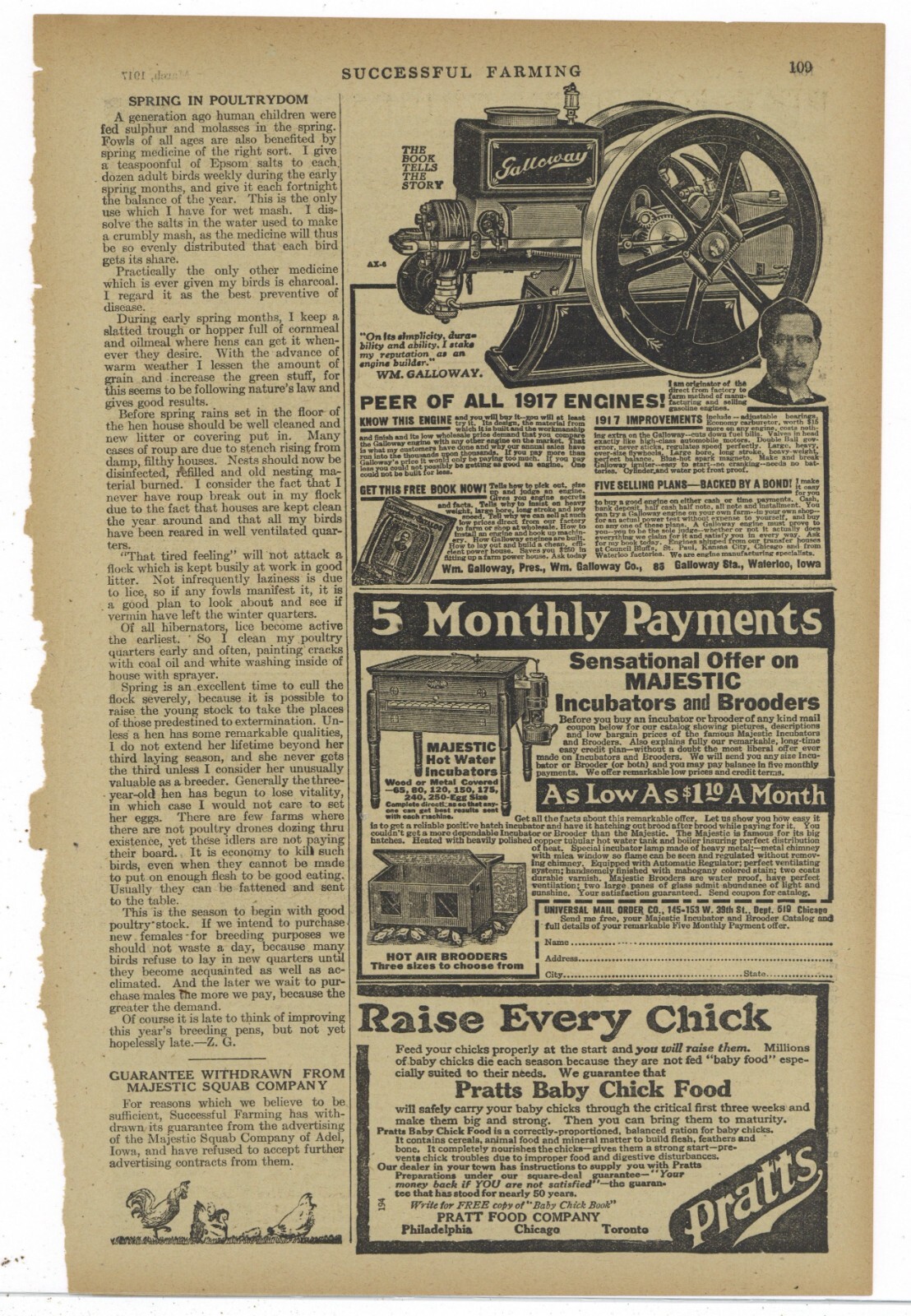 1917 William Galloway Company Ad: Galloway Gas Engine – Waterloo, Iowa