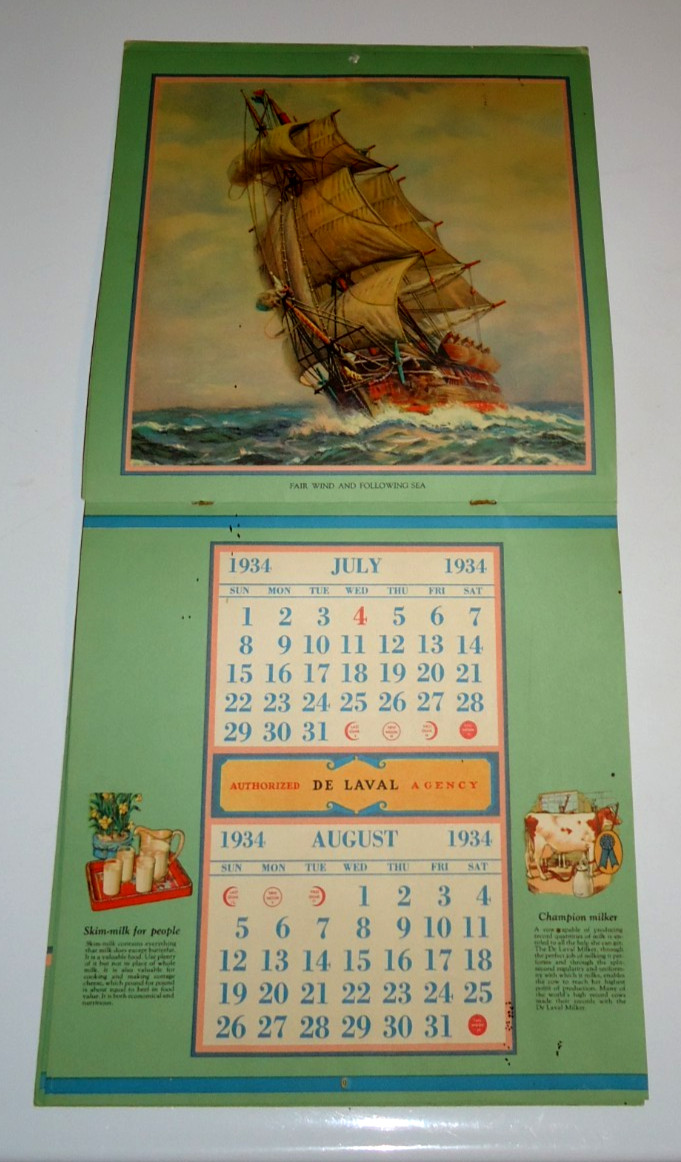 1934 ADVERTISING CALENDAR DE LAVAL SEPARATOR BEAUTIFUL CONDITION