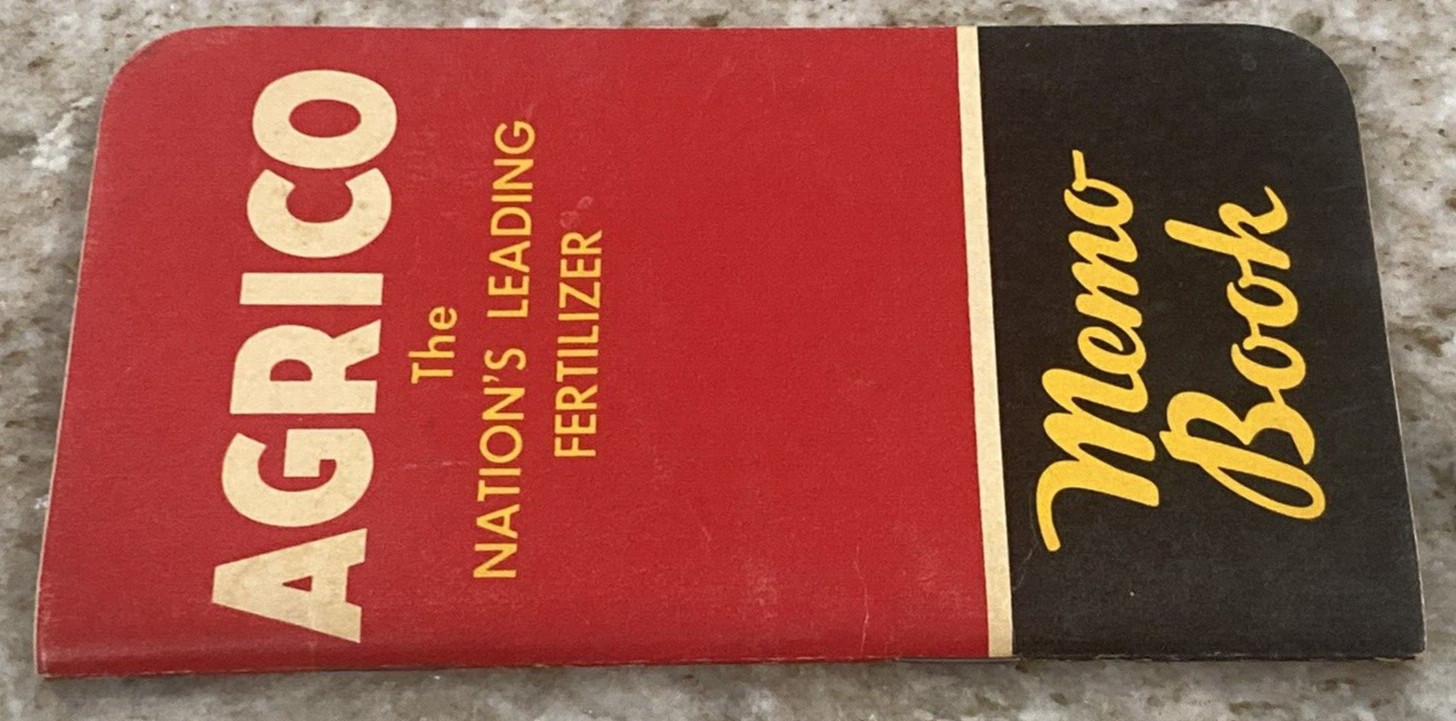 AGRICO Fertilizer Memo Booklet 1950 Agriculture Advertisement Memo Book A995