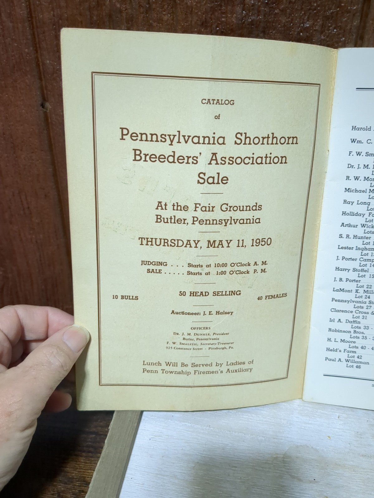 Vintage Shorthorn Cattle Auction Booklet Butler Pa Pennsylvania Breeders 1950