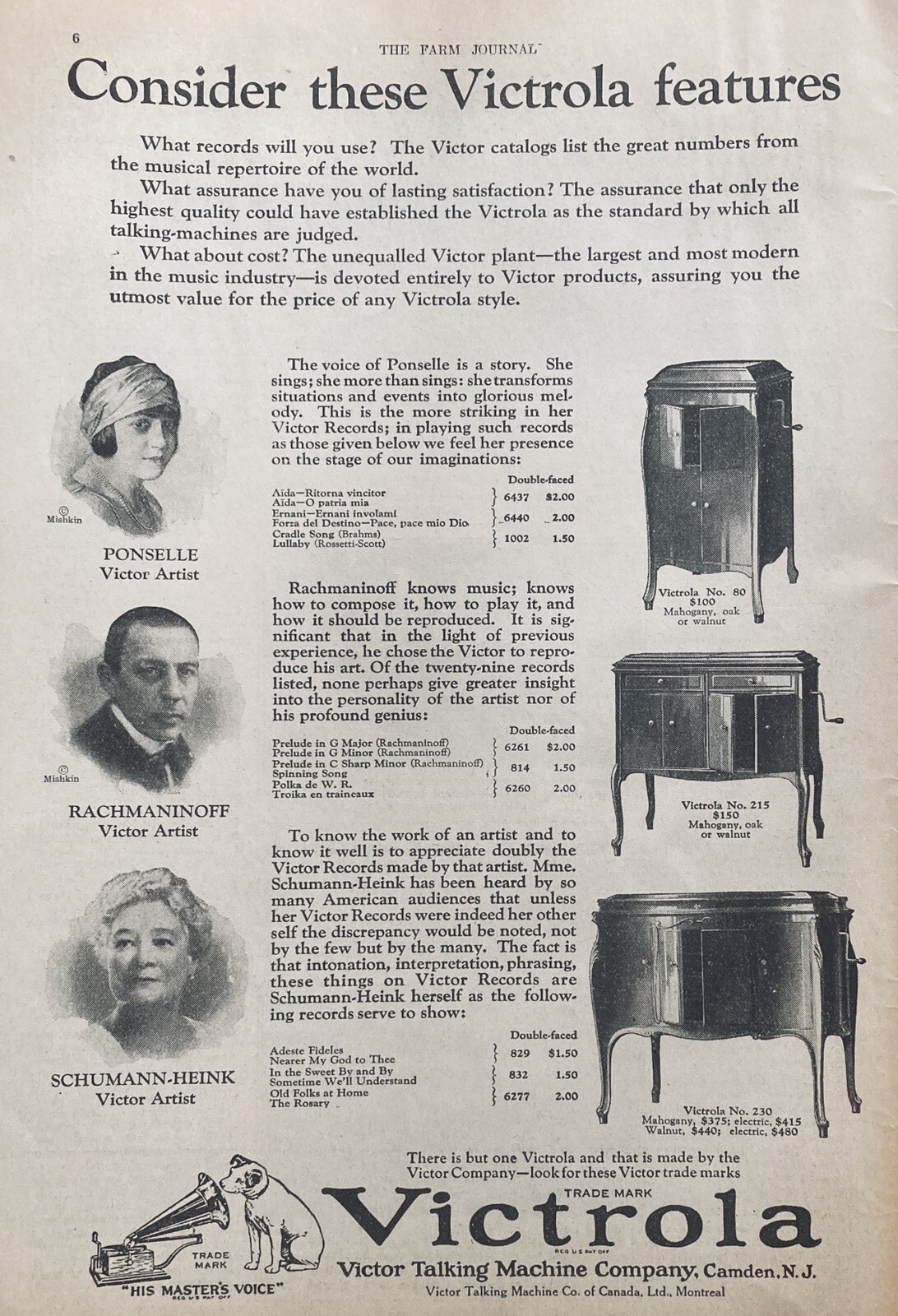 1924 AD(XG6)~VICTOR TALKING MACHINE CO. CANDEN, NJ. VICTOR VICTROLA’S