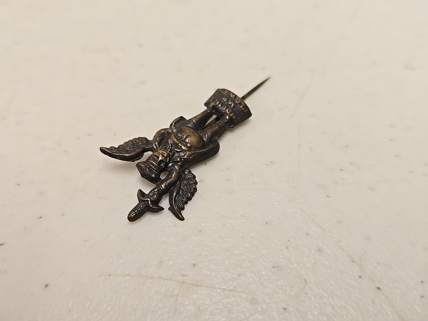 Antique 2&Prime; Moline Plow Co Flying Dutchman Advertising Brass Stick Pin