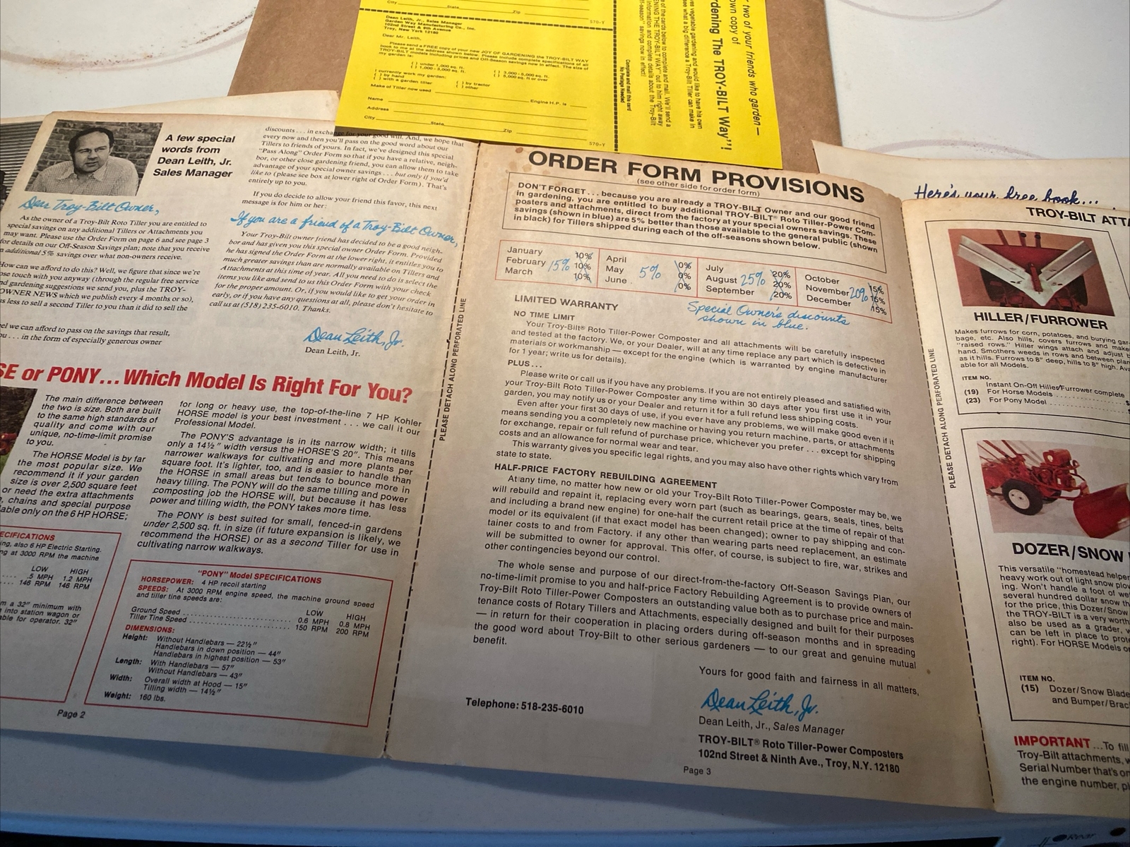 Troy-Bilt Roto Tiller & Attachments Advertisement Packet 1977 original, Letter,
