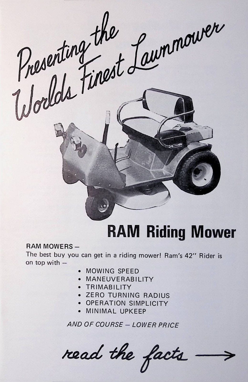 Vintage Farm Machinery Sales Brochure RAM Riding Mower Brochure Collectible