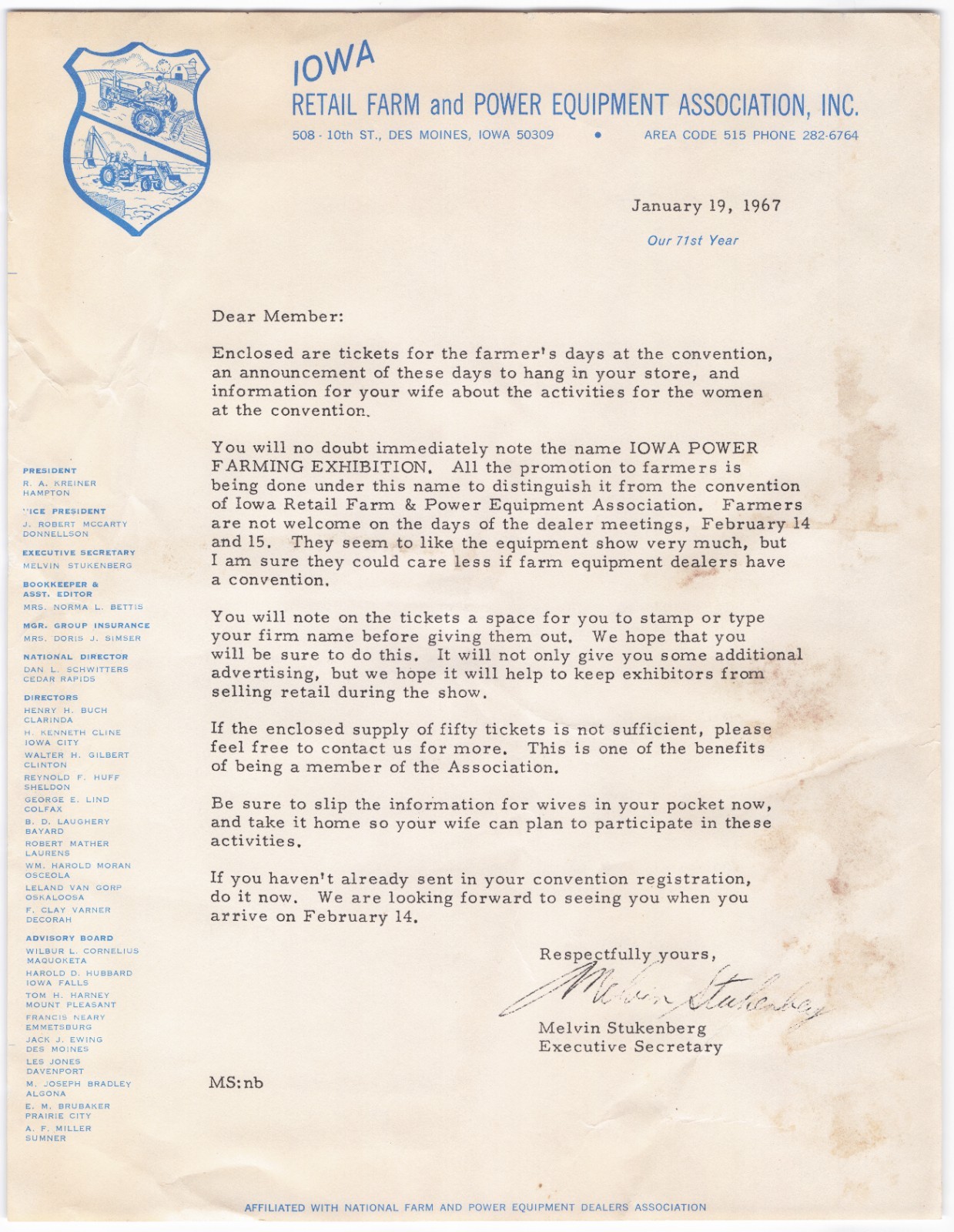 1967 Iowa Power Farming Exhibition Poster (14×20) & Dealership Letter Des Moines