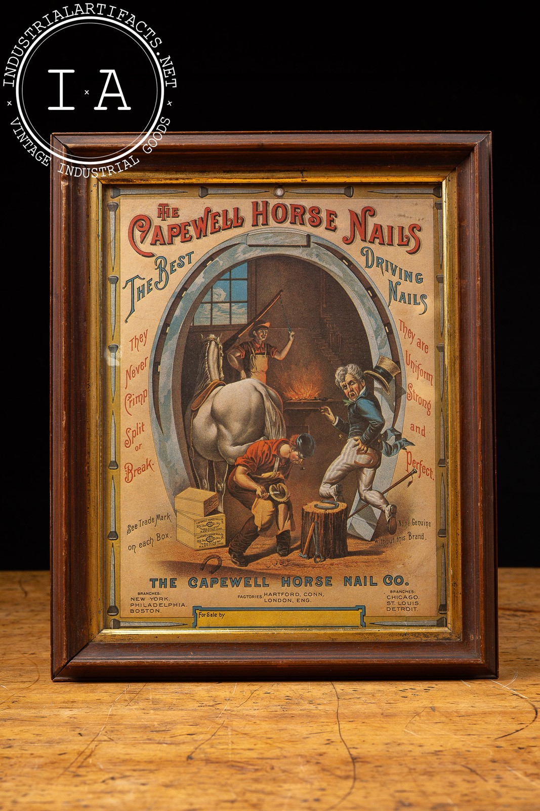 Late 19th Century Capewell Horse Nail Framed Advertising Print