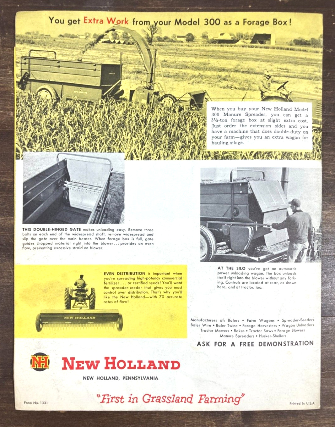 New Holland Model 300 130 Manure Spreader 1950&rsquo;s Sales Brochure Foldout Poster