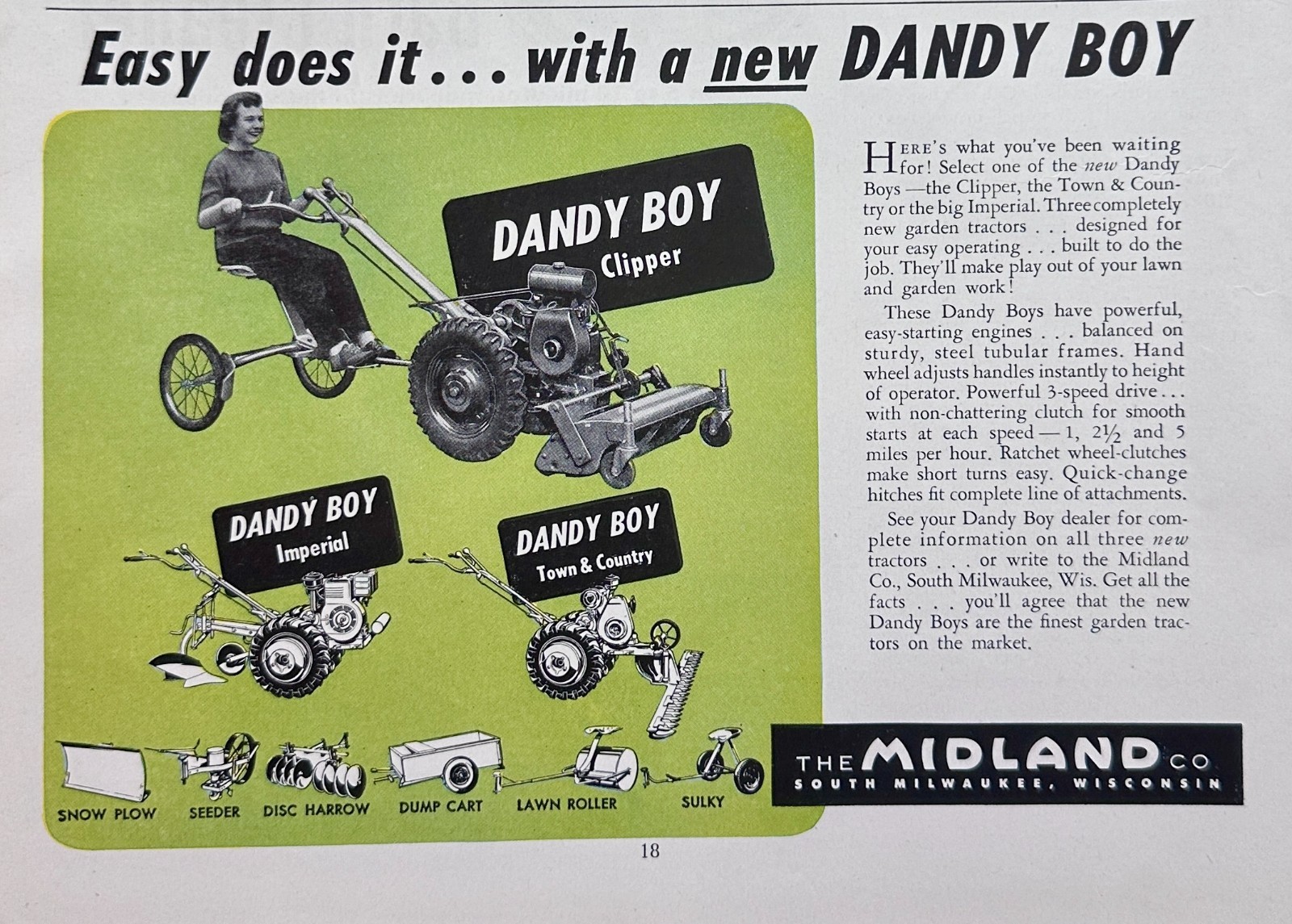 1949 Dandy-Boys Garden Tractors – Midland Co. So. Milwaukee, WI Ad #1503
