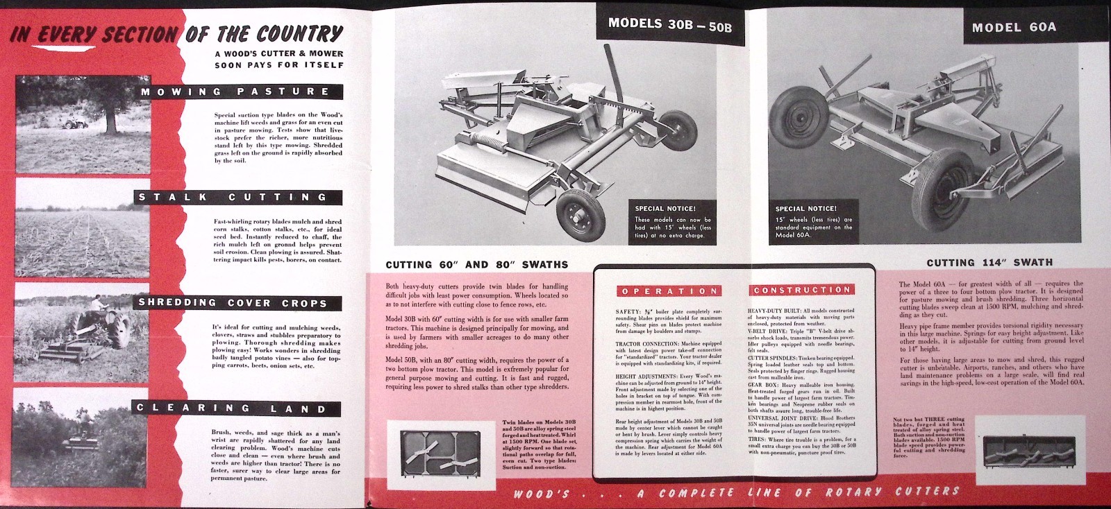 1954 Wood&rsquo;s Rotary Cutter and Mower Brochure Wood Bros Mfg Co Oregon IL