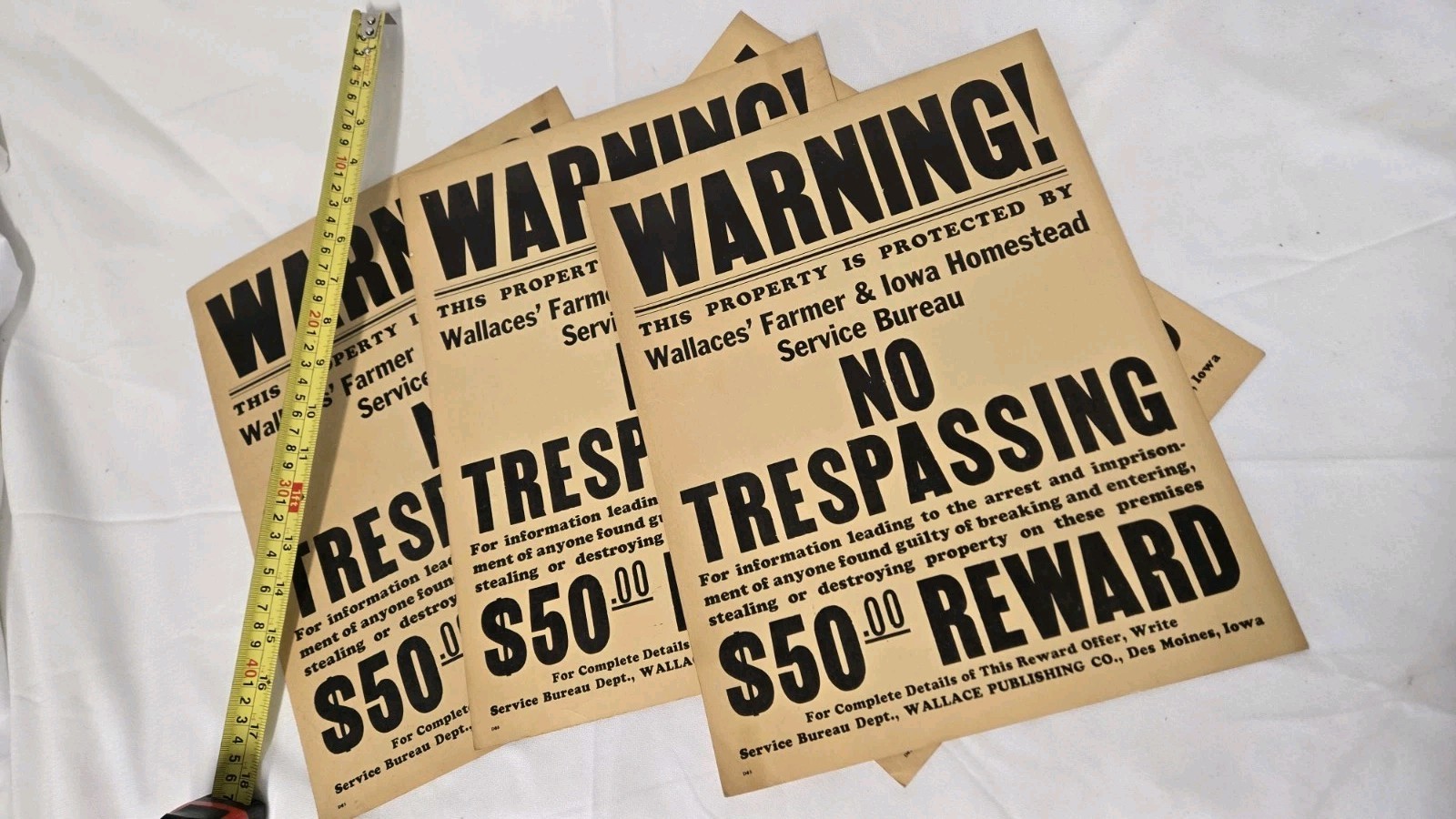 4 Vintage Wallace Farmer Iowa Homestead No Trespassing Reward Signs Early 1900&rsquo;s