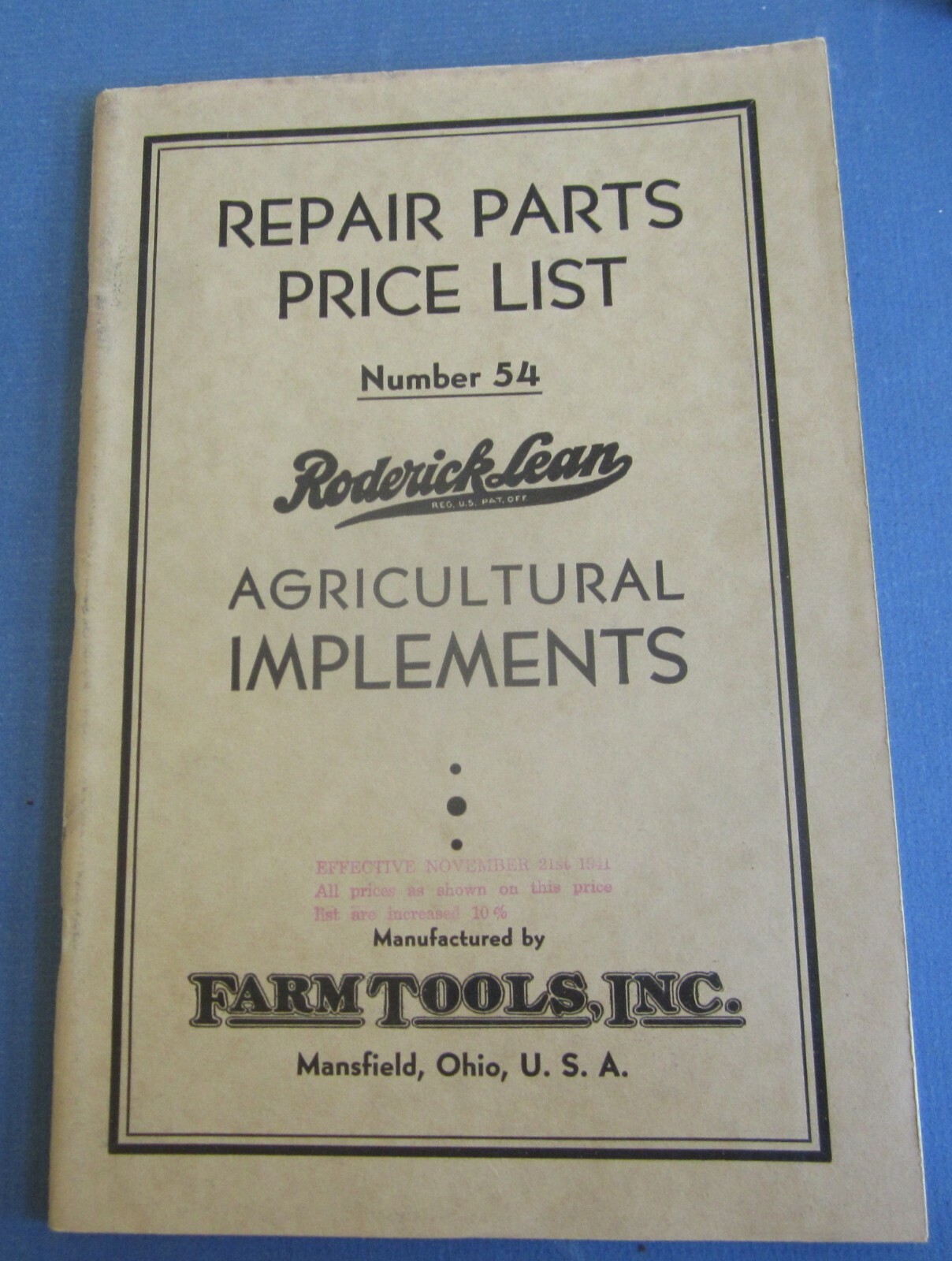 Old Vintage 1939 – Roderick Lean Agricultural Implements – CATALOG – Farm Tools