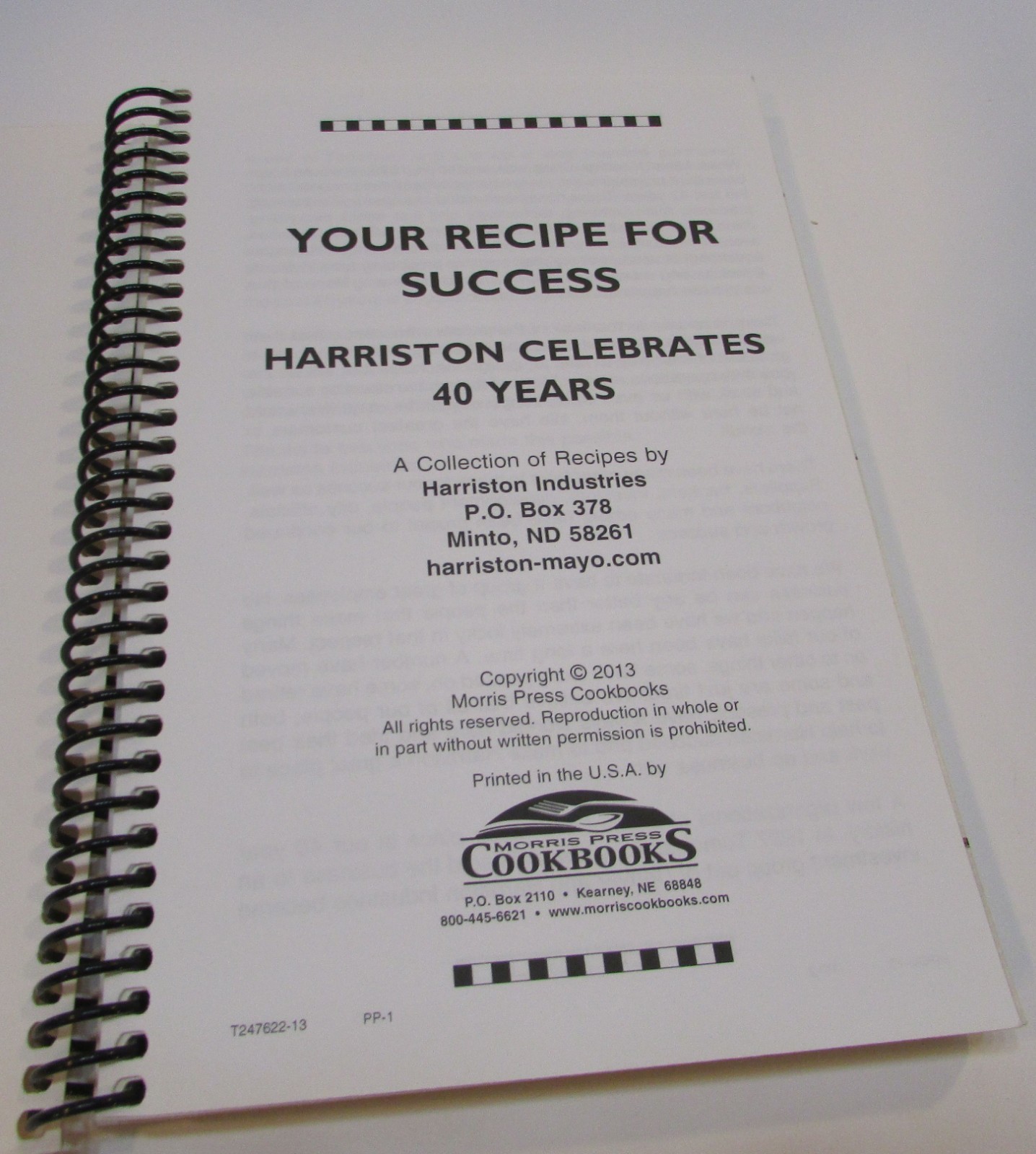 New 2013 Harriston Industries Farm Equipment Minto ND 40th Anniversary Cookbook