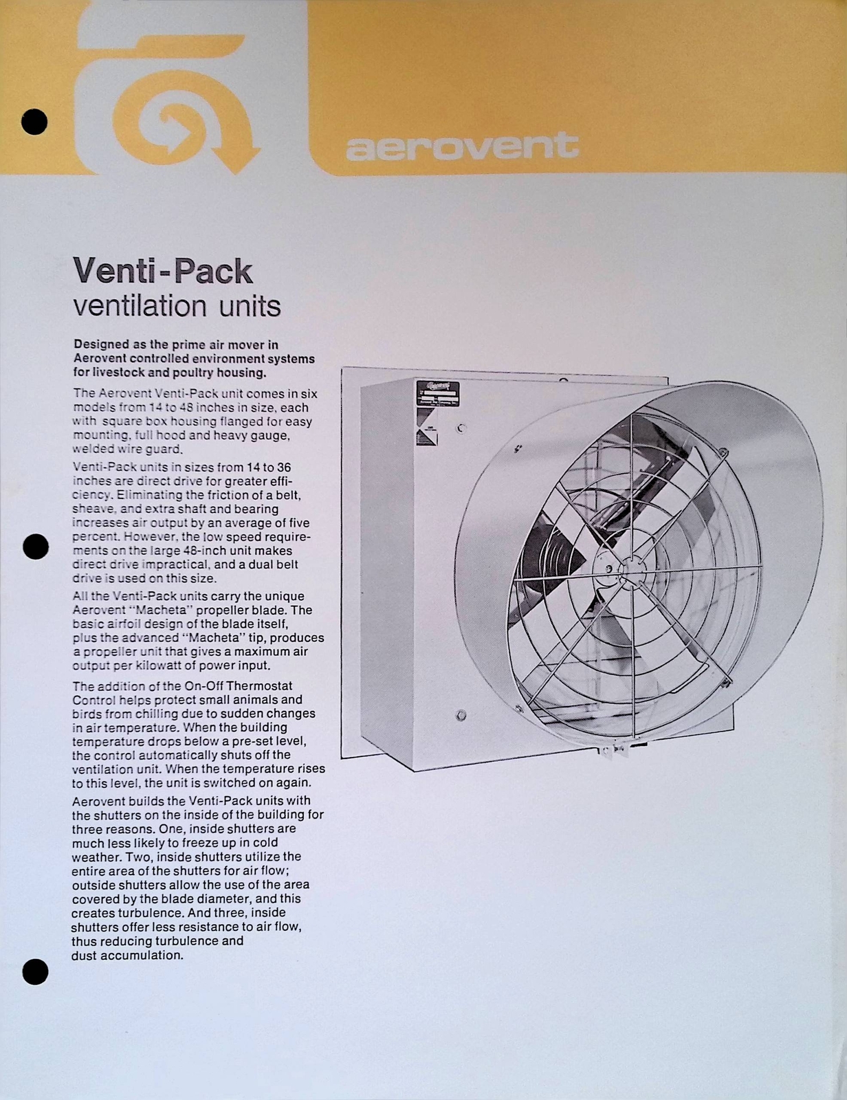 Vintage Farm Advertisement Spec Sheet Venti-Pack Ventilation Units by Aerovent
