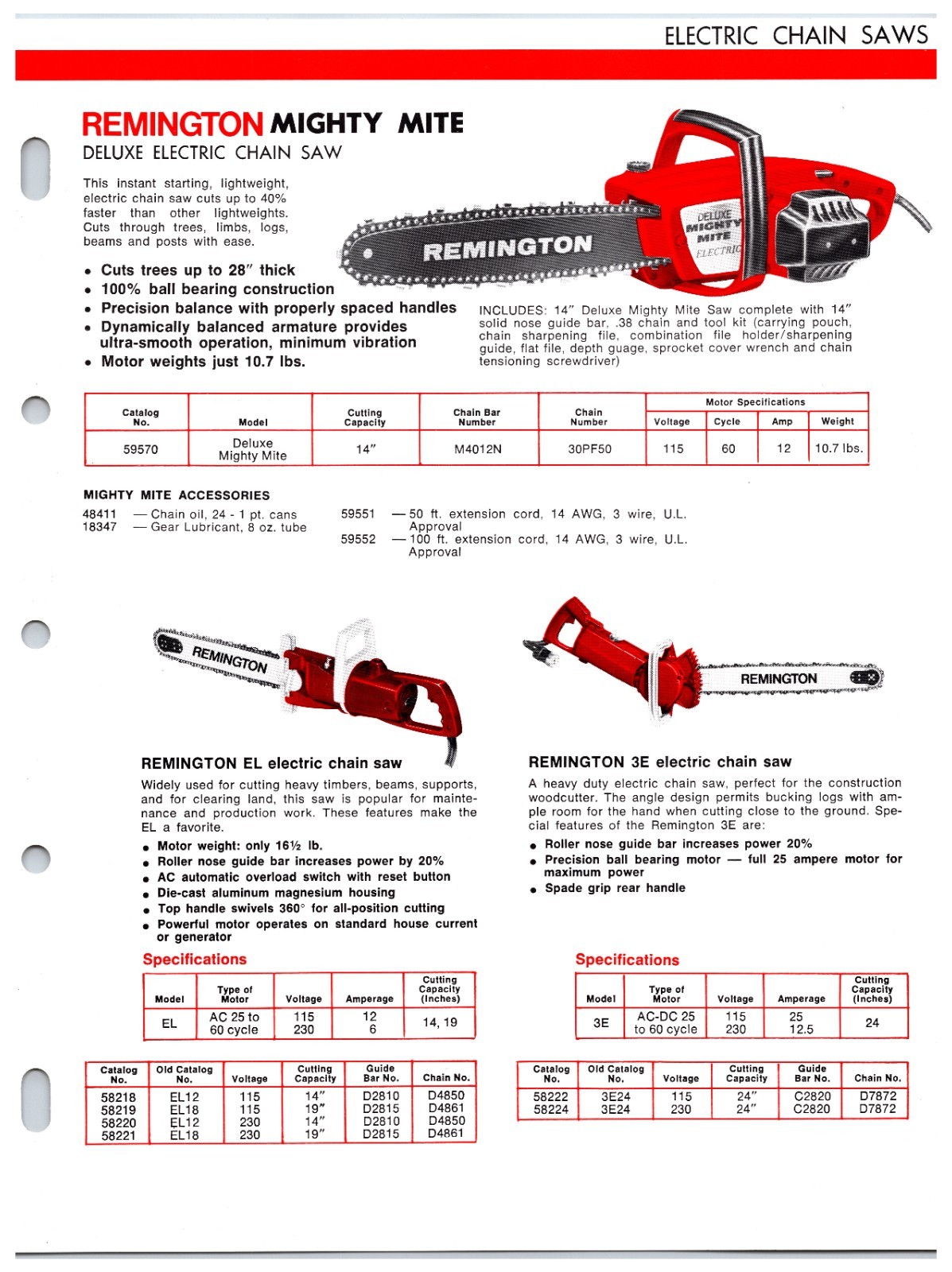 Original 1970s Remington Chainsaw Sales Sheet (Electric Models) Info Sheet