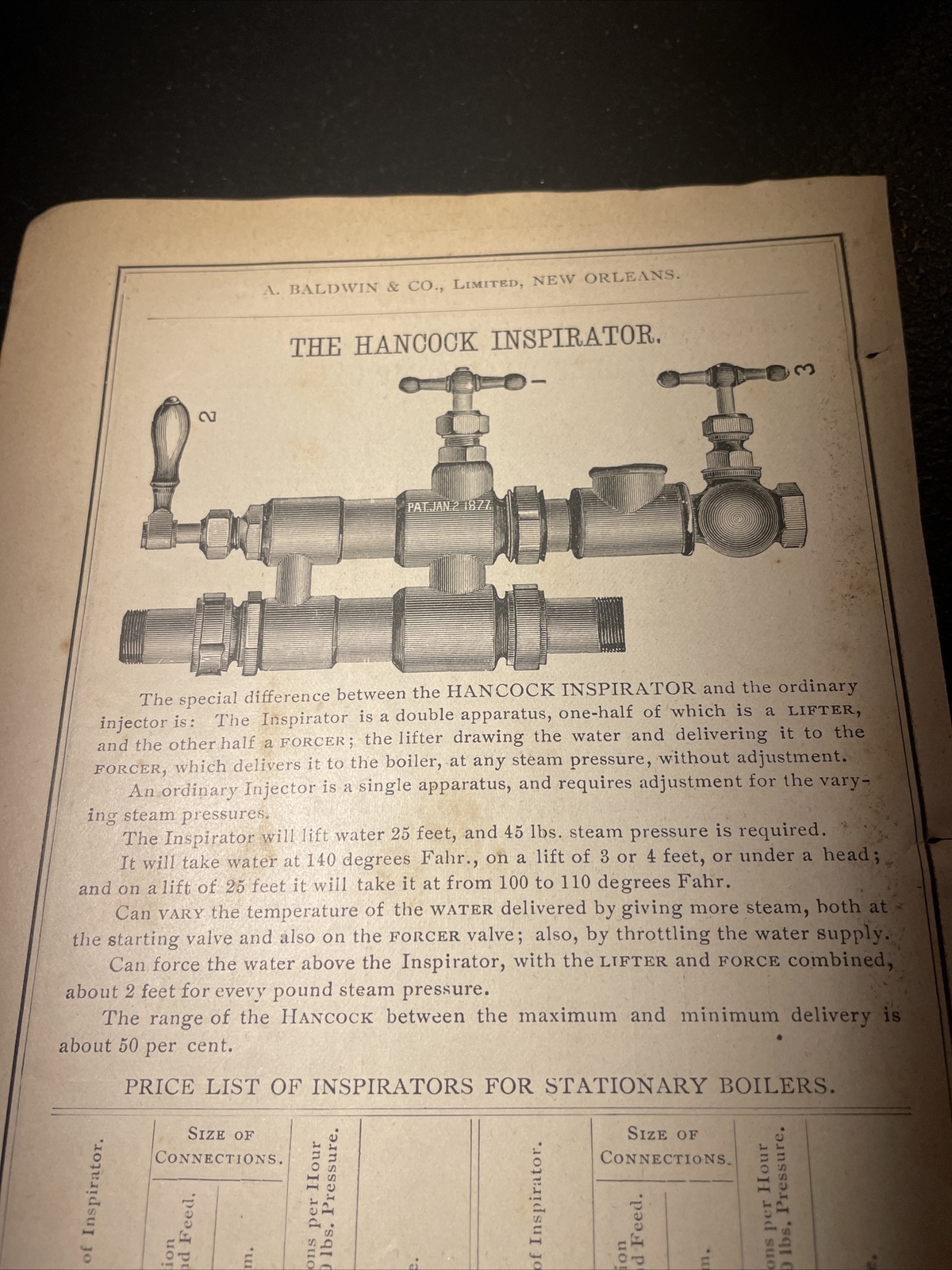 1891 Baldwin – Hancock Inspirator – Farm Advertising – New Orleans