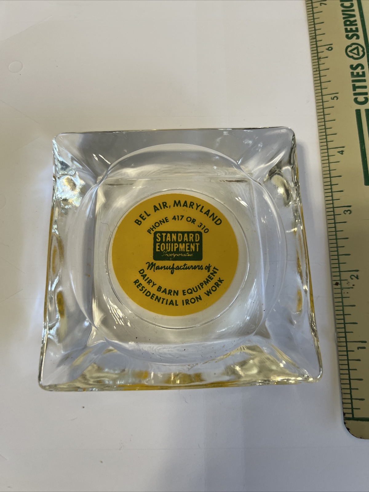 Vintage Glass Ashtray- Standard Dairy Barn Equipment Bel Air Maryland