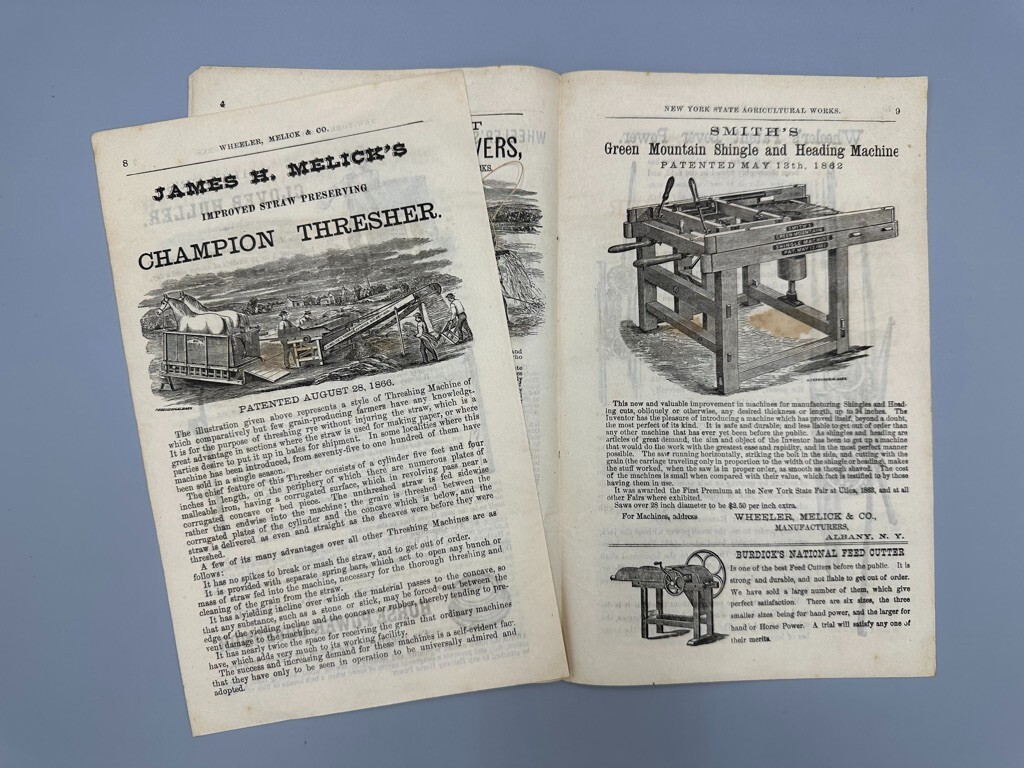 1870s NY AG WORKS Albany WHEELER MELICK Farm CHAMPION Horse THRESHER Advertising