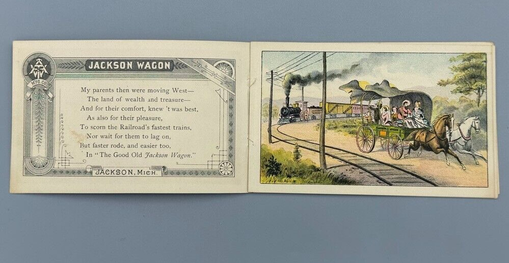 1880s Covered JACKSON WAGON Michigan ANGELS Farm Advertising Trade Card Book