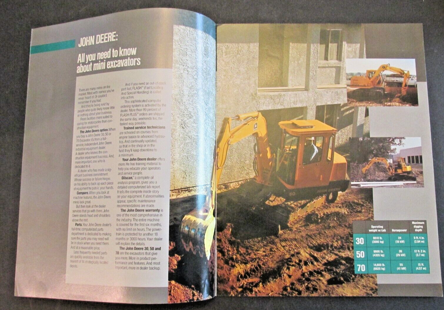 JOHN DEERE MINI EXCAVATORS 30 50 70 SPECTIFICATIONS Dealer AD CATALOG