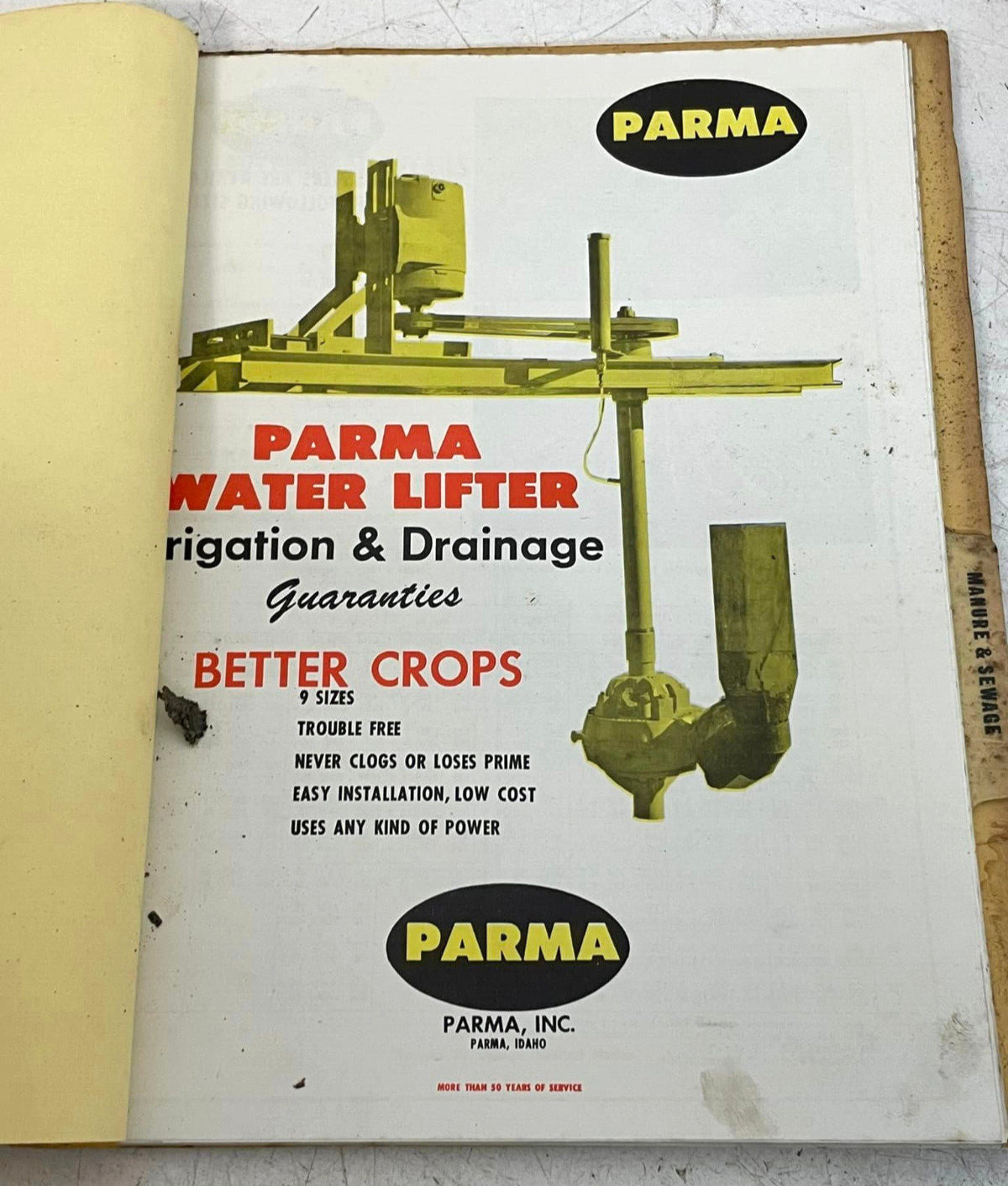 Vintage Parma Farm Water Lifter / Pump Brochure and Manual Folder w Price Lists