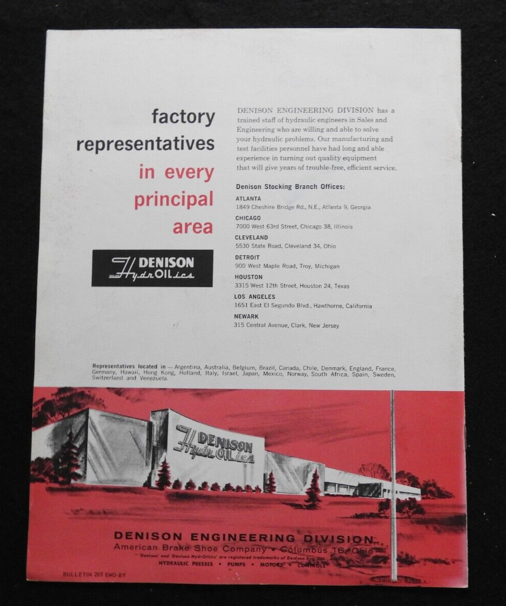 1950&rsquo;s Denison Axial Piston Hydraul Pumps Engineering Sales Brochure Columbus OH