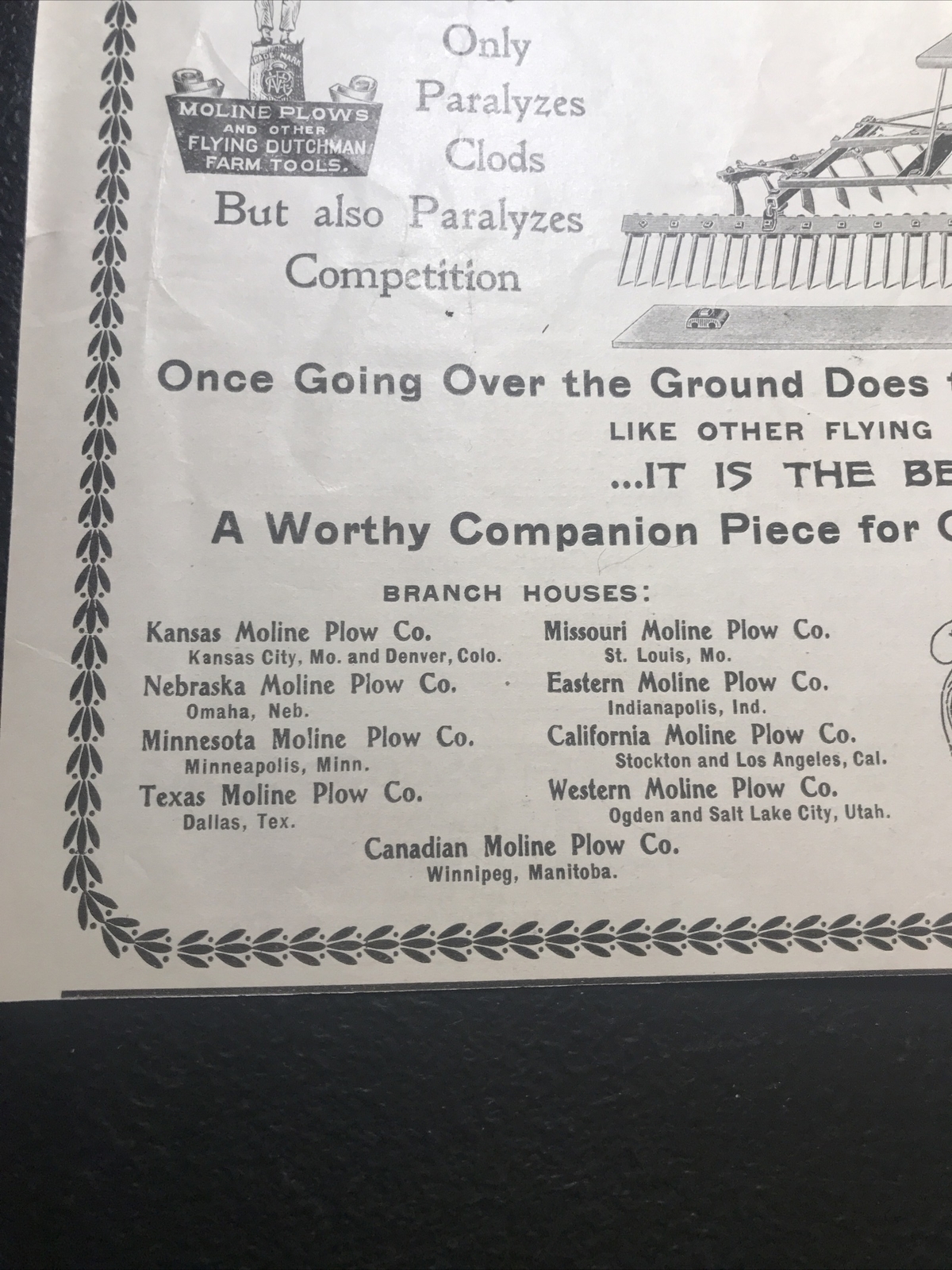 ORIGINAL 1900 Moline Plow Co. Farm Advertising – Moline – Illinois