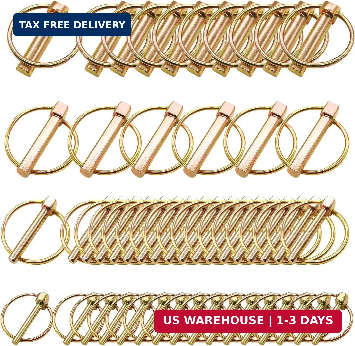 mankk 50PCS Heavy Duty Lynch Pin Assortment Kit Tractor Pins Linch Pins Ring Cli
